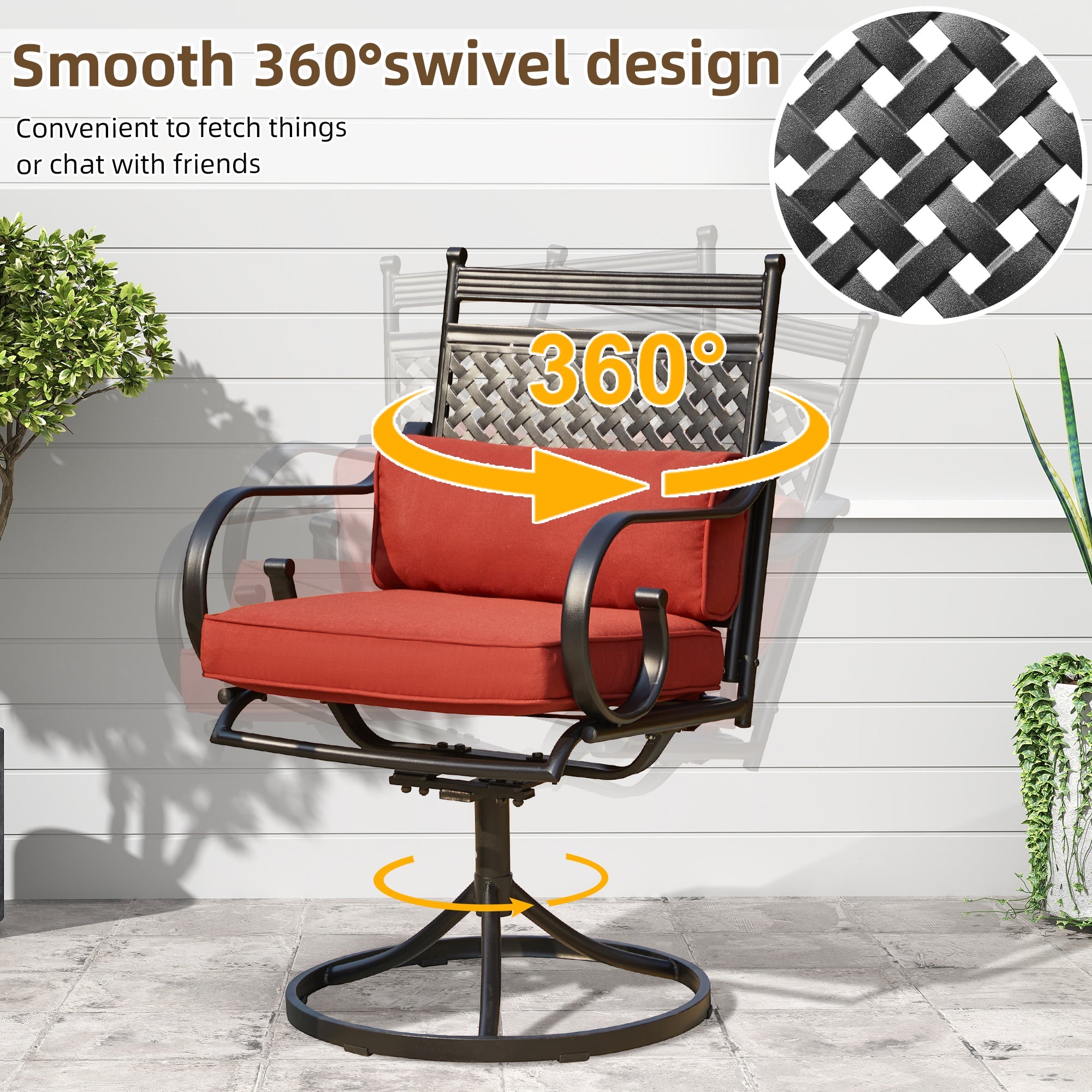 homrest Patio Swivel Chair Set of 2, Outdoor Dining Chairs with Cushions for Porch, Deck, and Garden, Red