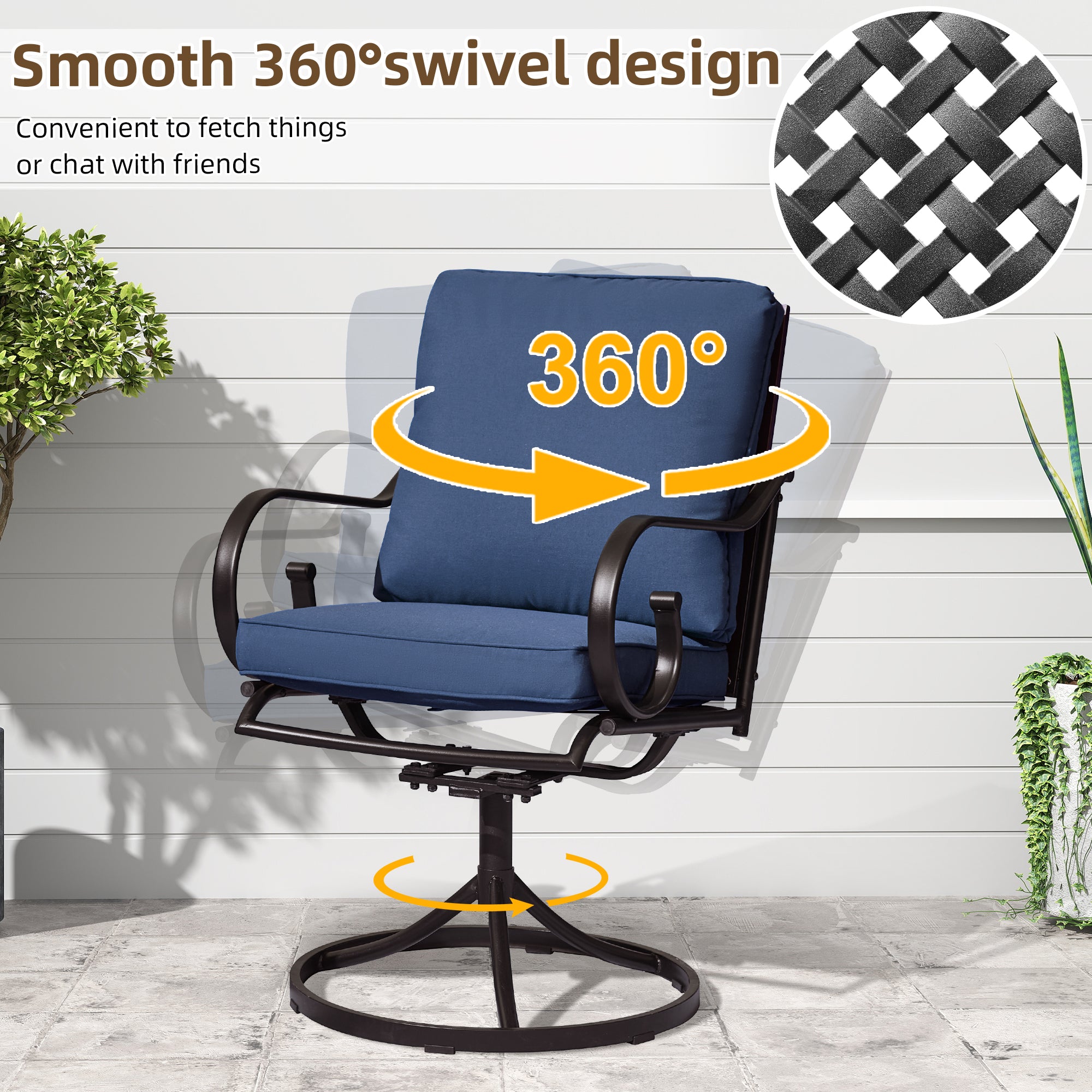 HOMREST  Patio Swivel Chair Set of 2, Outdoor Dining Chairs with Cushions, Blue