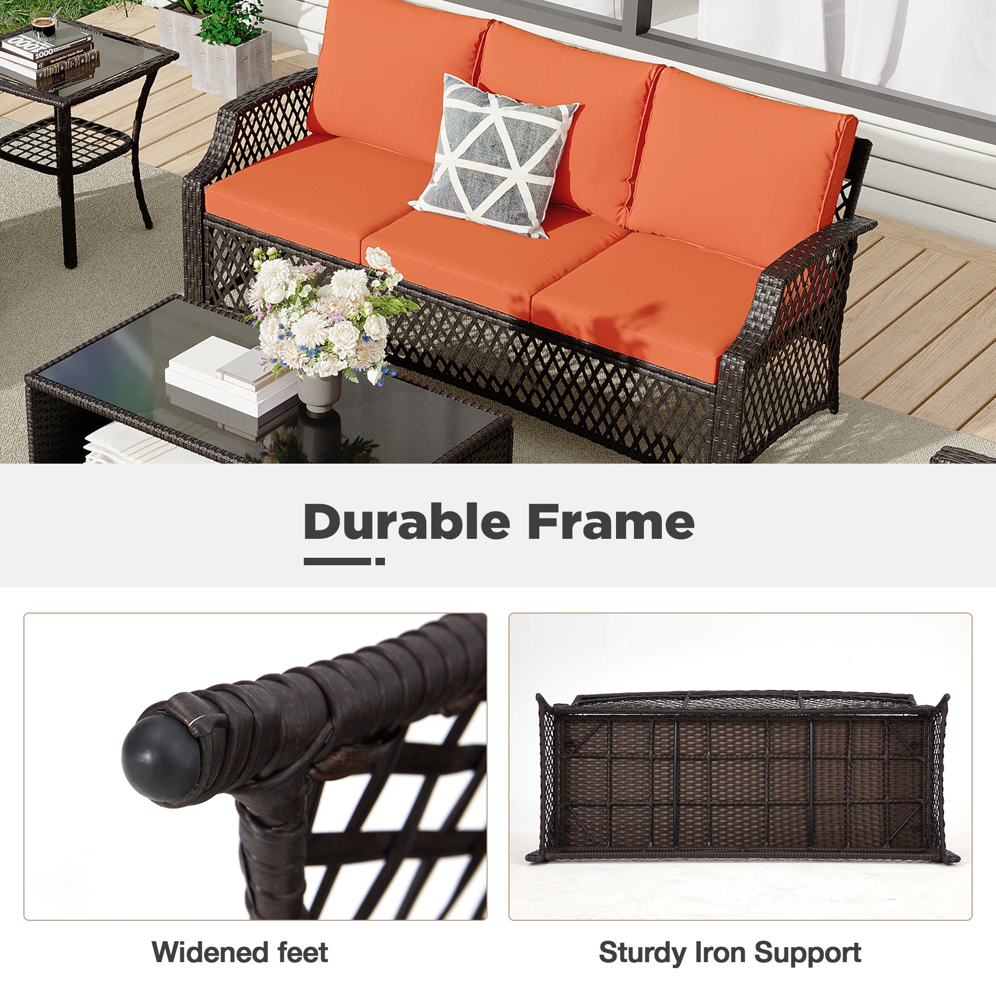 HOMREST 6 Piece Patio Furniture Set, Rattan Outdoor Sectional for Deck Backyard Porch (Orange)