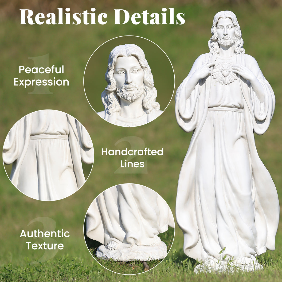 HOMREST 24.8'' Sacred Heart of Jesus Statue Hand-Painted Catholic Jesus Christ Figurine for Garden, Outdoor Yard, Patio, Lawn, Hallway, Religious Gift