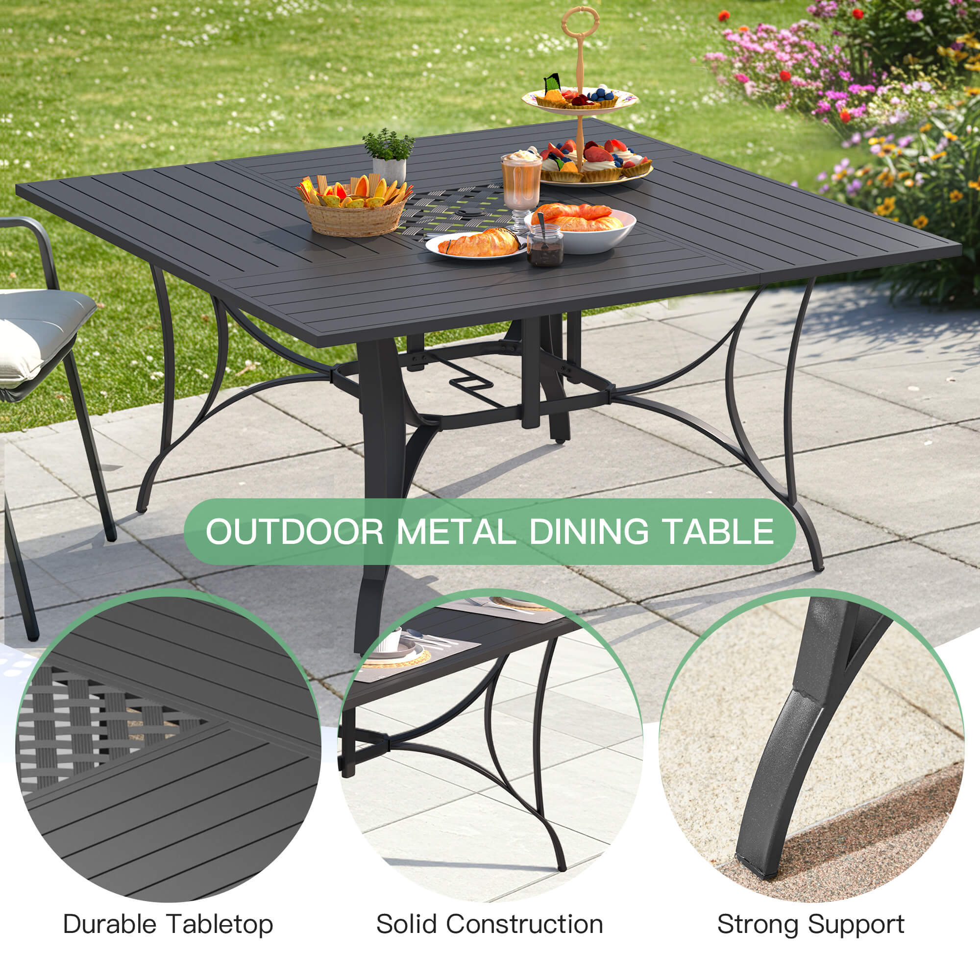 HOMREST 9 Piece Patio Dining Set, Outdoor Dining Table And Chairs Set For 8, 8 PVC-coated polyester Chairs, 1 Iron Square Table With Adjustable Umbrella Hole (1.57"-1.97"), Gray