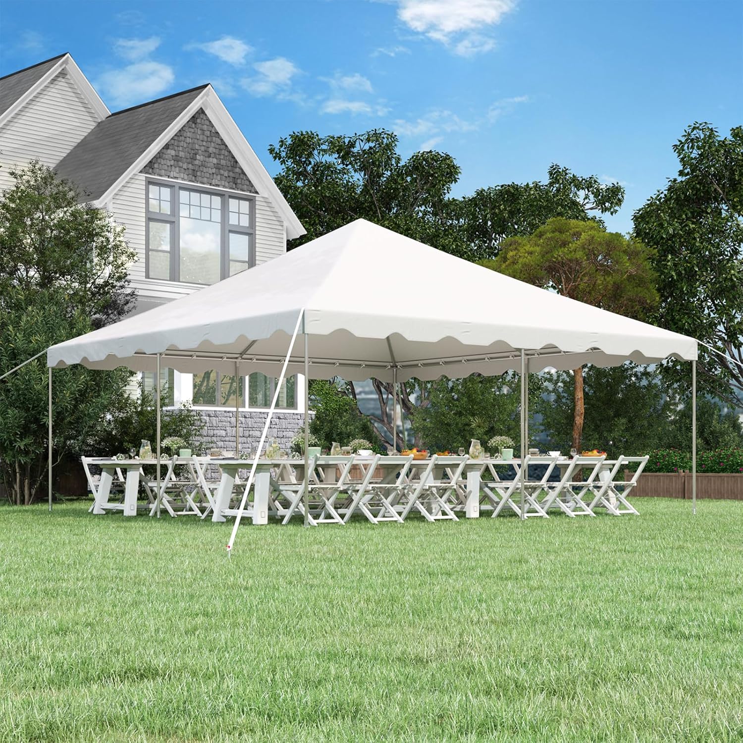 HOMREST 20x20ft Pole Party Tent, Heavy Duty Outdoor Canopy with Carry Bags, Large White Event Tent