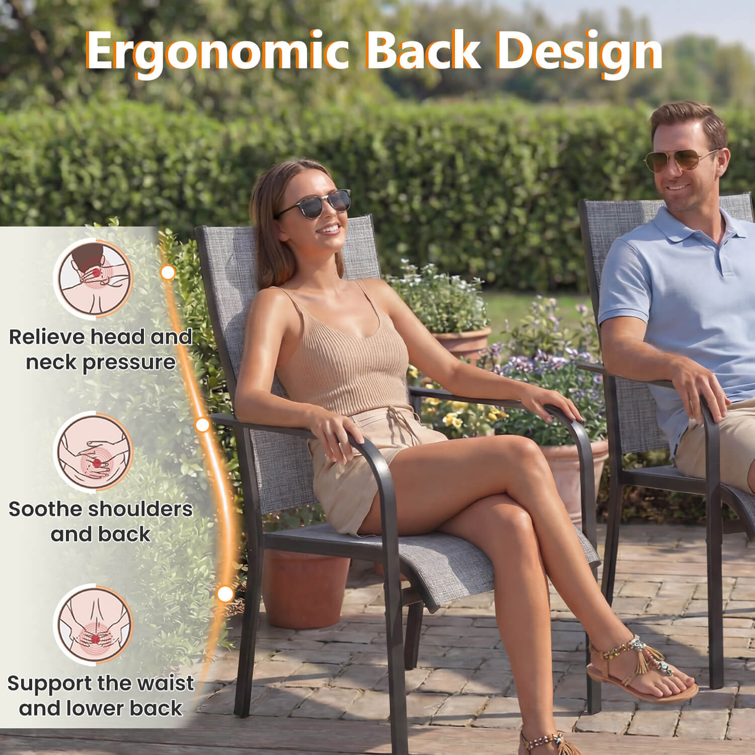 HOMREST Patio Chairs Set of 4, 330 LBS Capacity, 17.83" Widened Outdoor Dining Chairs with All Weather Quick-Drying Textilene & Metal Frame, Gray