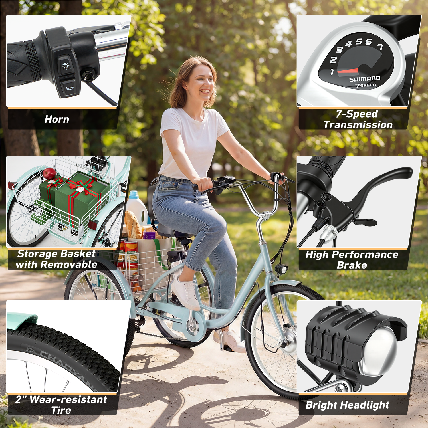 HOMREST Electric Trike for Adults,Peak 500W Brushless Motor, E-Trike with 24" x 2" Tires, Removable Battery, Charger,Step-Thru 3-Wheel Electric Bicycle, Up to 55 Miles Range, 15.5MPH+ Speed, Mint