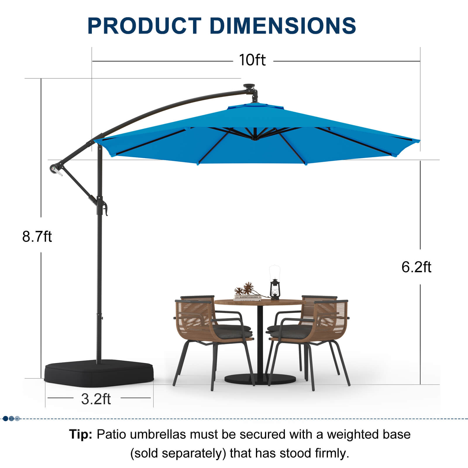 Homrest 10ft Patio Umbrella with Base, Outdoor Offset Cantilever Umbrella, Infinite Tilt, Rolay Blue