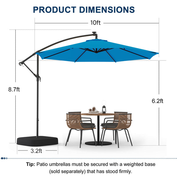 Homrest 10ft Patio Umbrella with Base, Outdoor Offset Cantilever Umbrella, Infinite Tilt, Rolay Blue