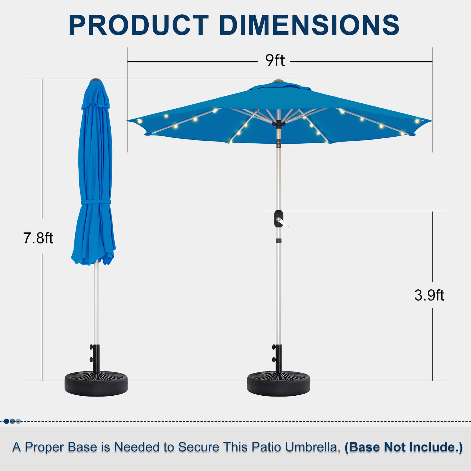 Homrest 9FT Solar Patio Umbrella, Fade-Resistant Outdoor Market Umbrella with Tilt, 8 Aluminum Ribs for Gardens,Royal Blue