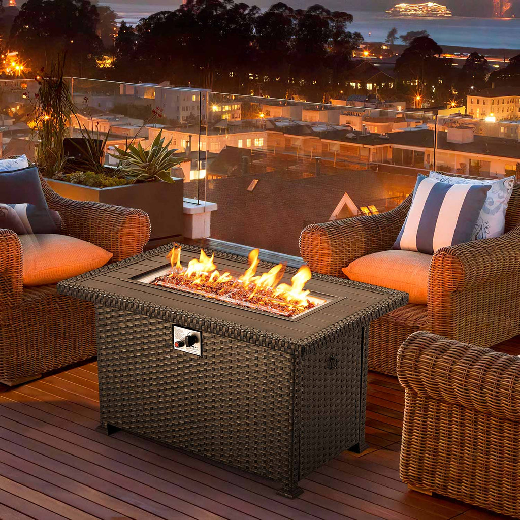 Homrest 44'' patio propane fire pit table, 50000 BTU auto-ignition, black