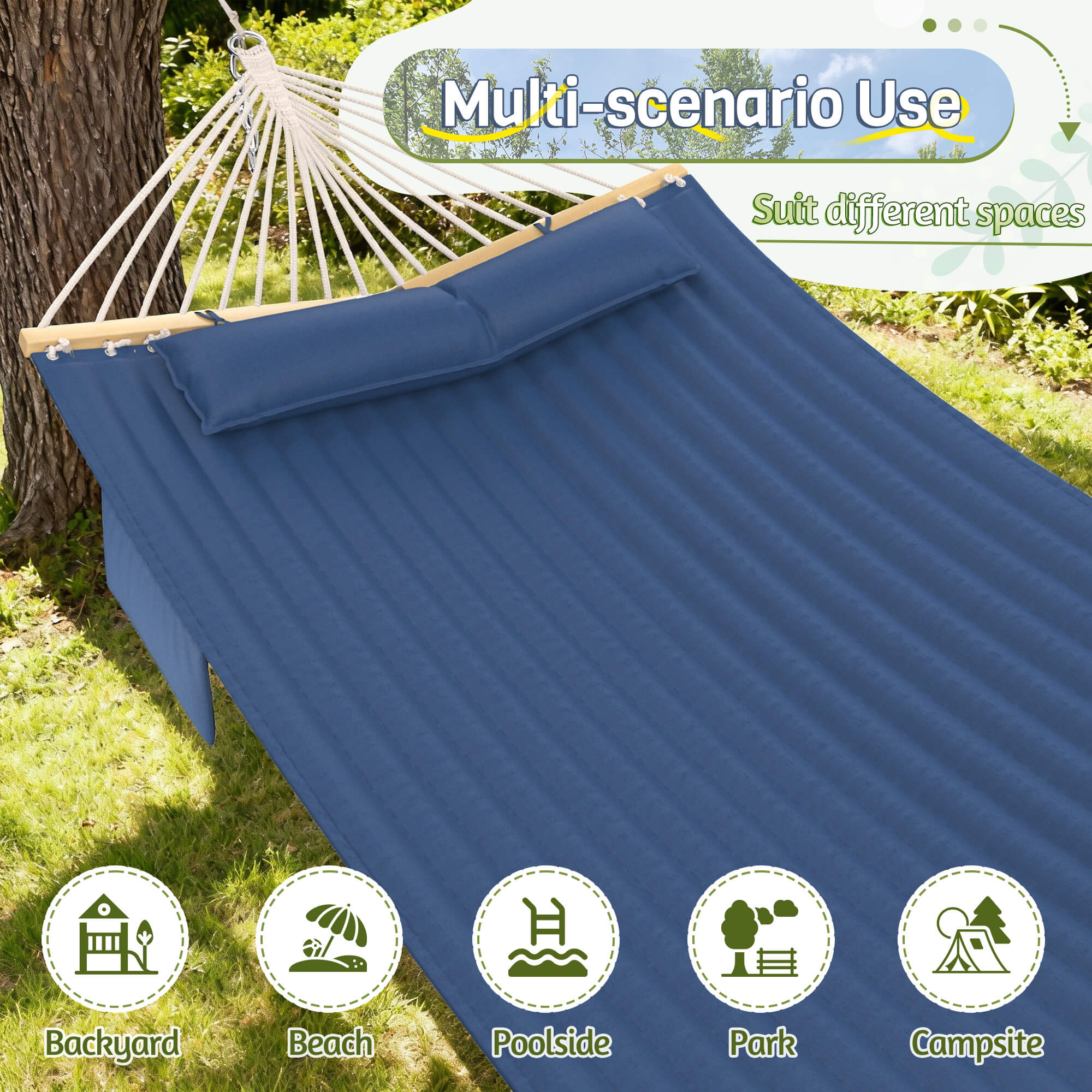HOMREST Modern Portable Hammock, Outdoor Rope Hammock for Backyard, Beach & Camping, Navy Blue