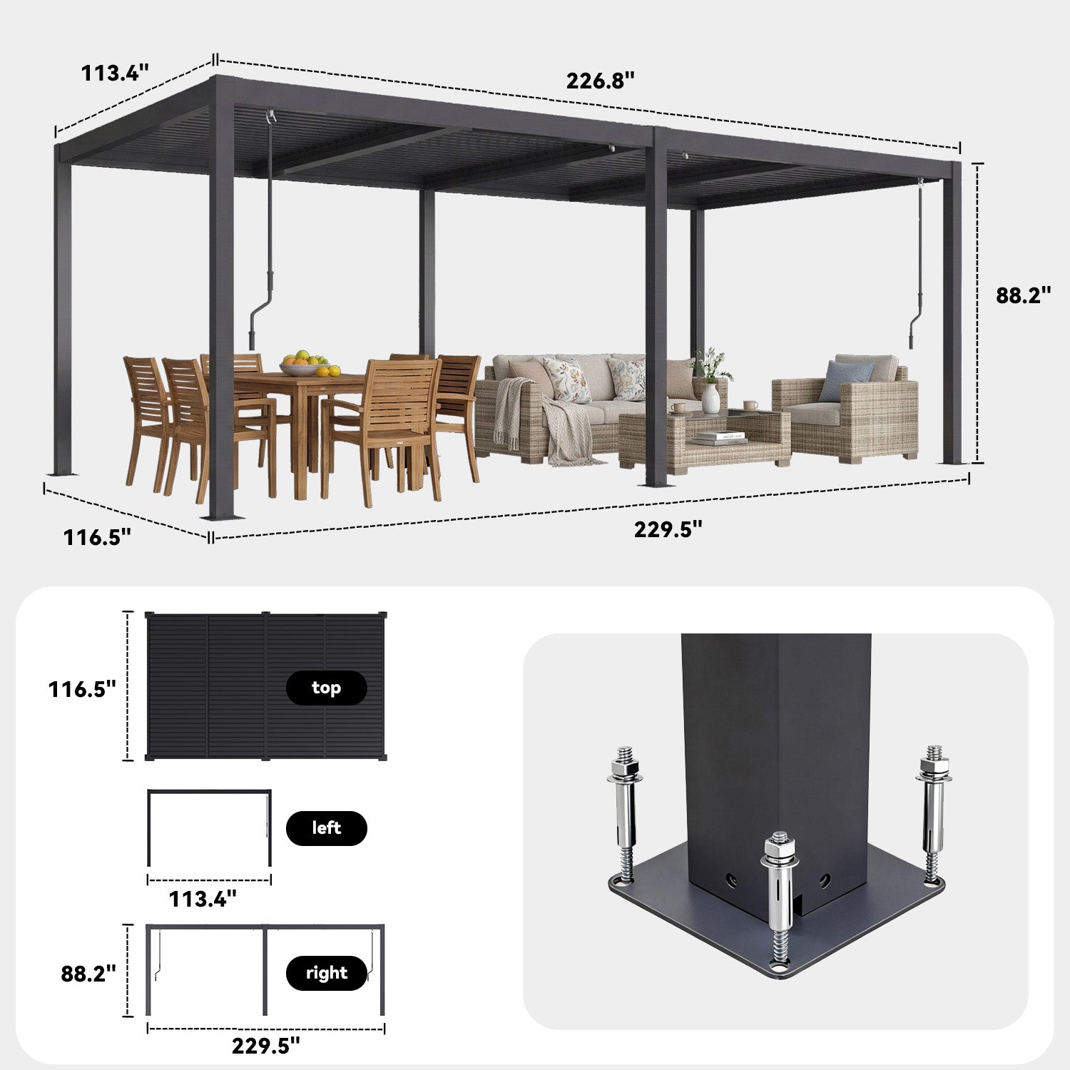 HOMREST Pergola Louvered 10x20, Aluminum Hardtop Pergola with Adjustable Roof for Sun & Rain Shade, Outdoor Gazebo with Integrated Drainage System, Modern Rustproof Patio Canopy Carport