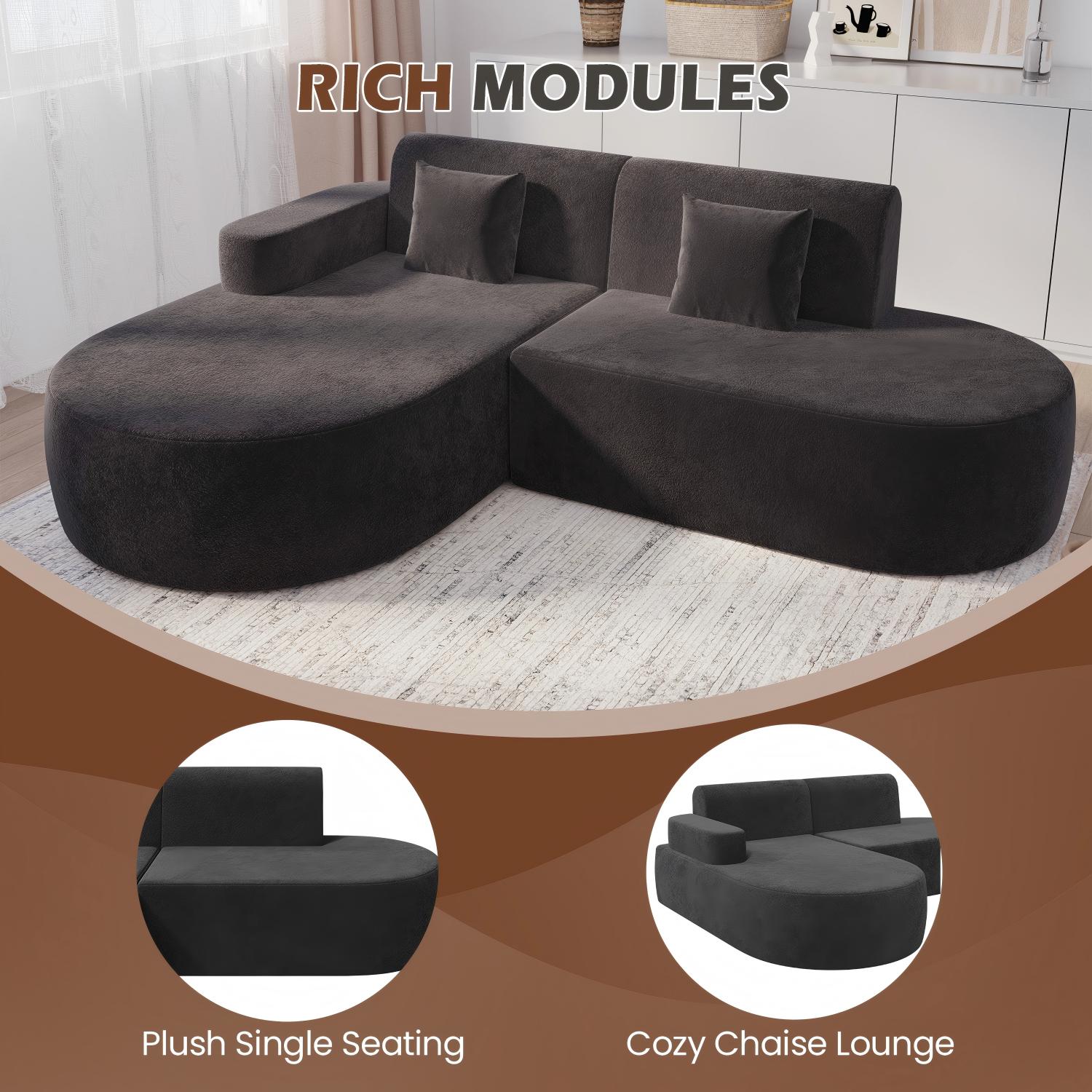 HOMREST Modern L-Shaped Corner Sofa, Chenille Upholstered Cloud Sectional Couch for Living Room and Bedroom, Black