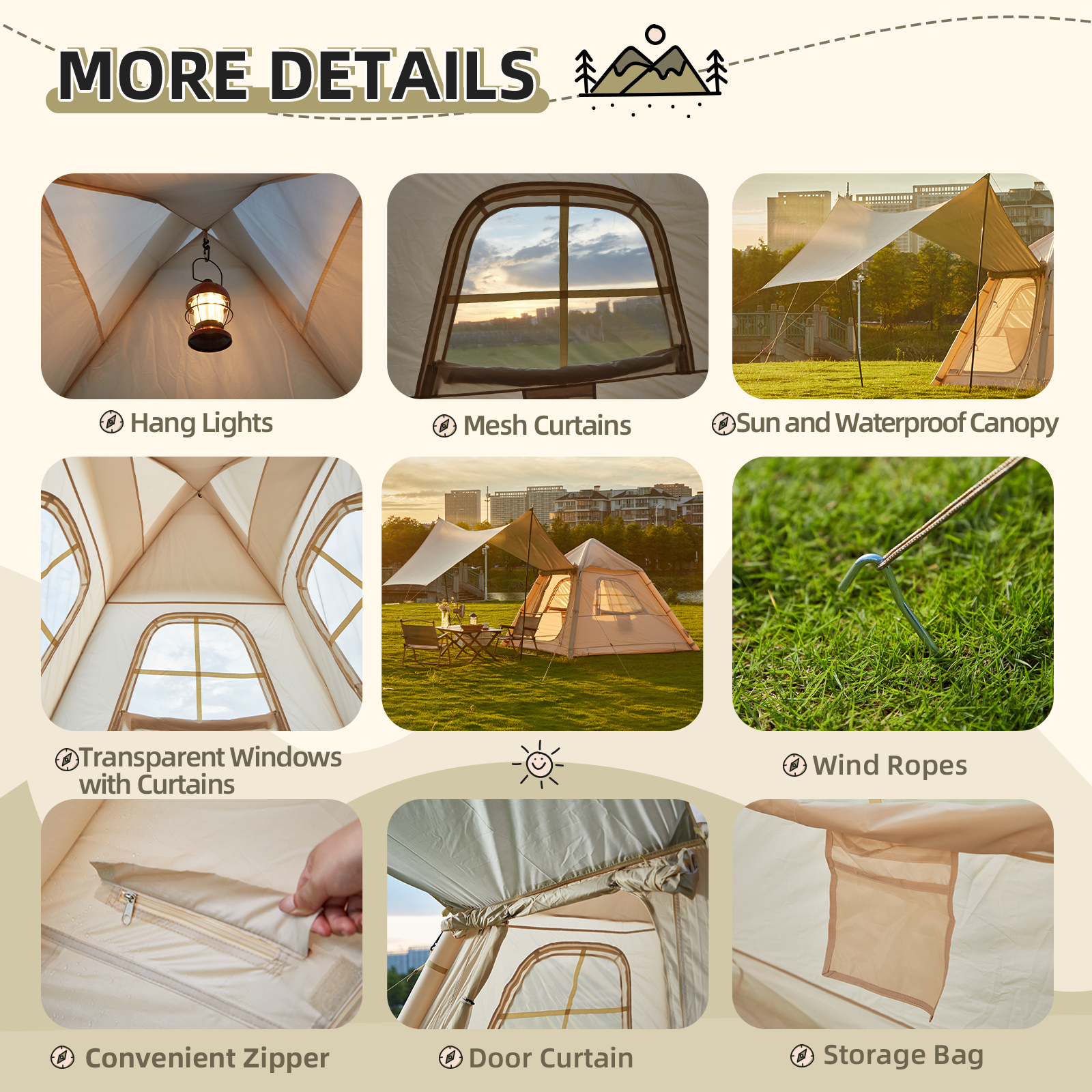 HOMREST 2-4 Persons Inflatable Camping Tent with Pump & Extended Canopy, Easy Set-up, Oxford Portable Free-Standing Family Cabin Tent