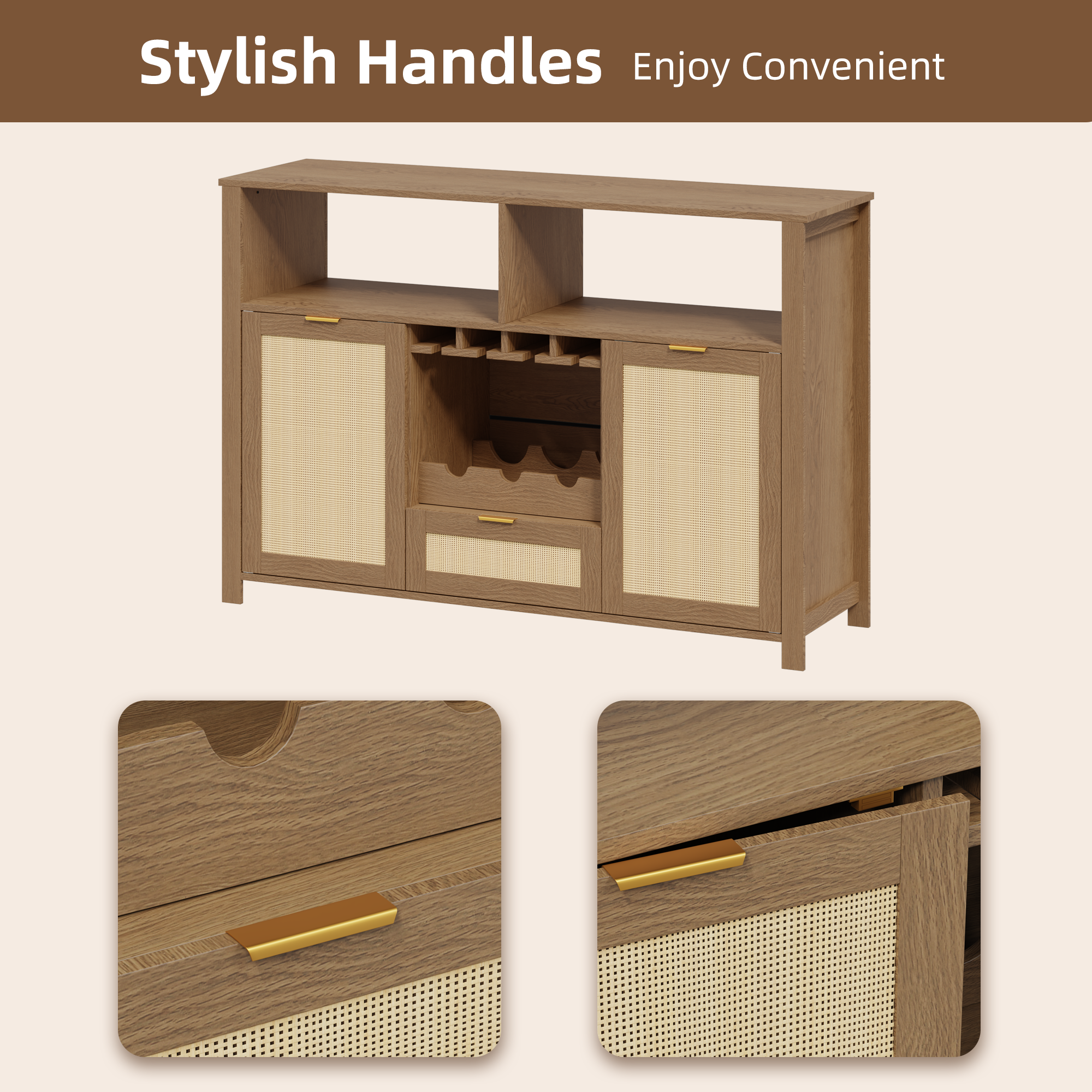 HOMREST Farmhouse Bar Cabinet with Storage, Wine Racks and Drawers for Dining Room and Living Room, Walnut Brown