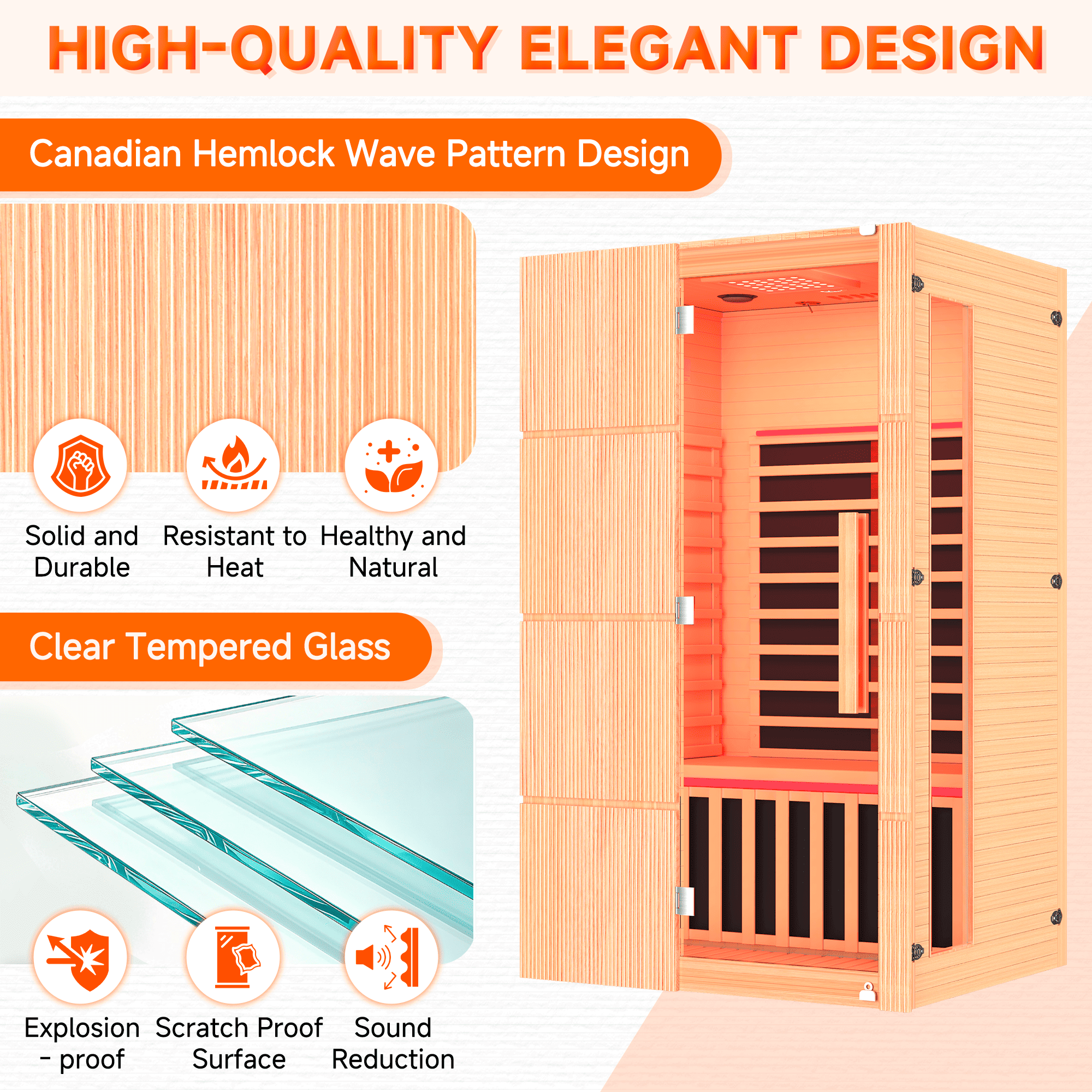 HOMREST 2-Person Indoor Infrared Sauna for Home, Far Infrared Sauna with Red Light Therapy, Chromotherapy Lighting, 6 Carbon Heaters & Bluetooth Speaker, Natural Wood