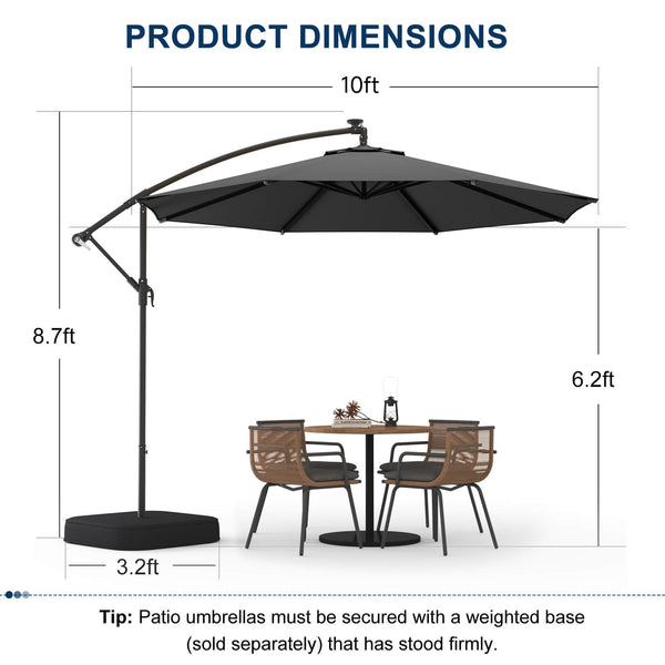 Homrest 10ft Patio Umbrella with Base, Outdoor Offset Cantilever Umbrella, Infinite Tilt, Grey