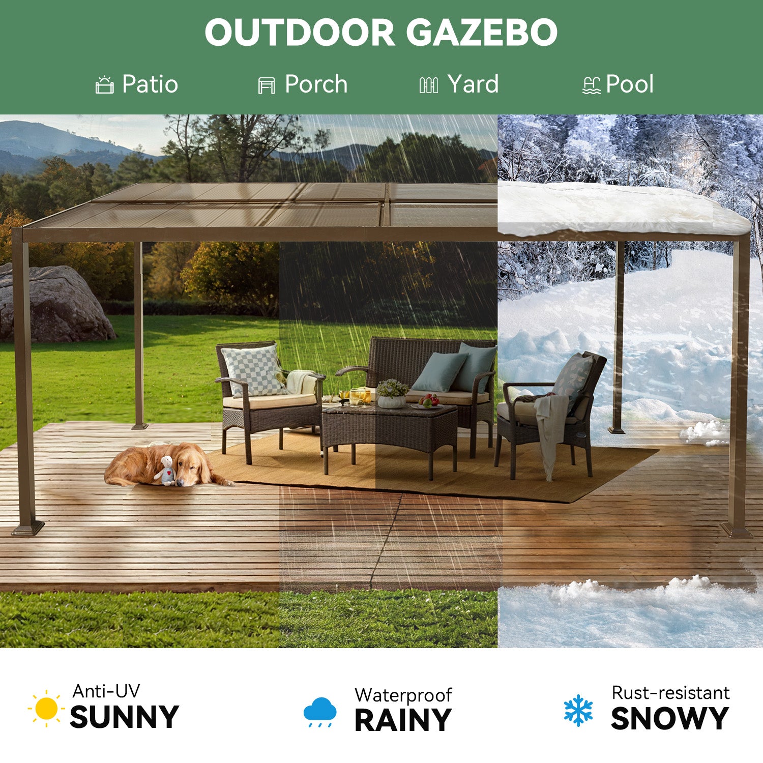 HOMREST 12' x 20' Lean to Gazebo, Heavy Duty Patio Gazebo with Adjustable Polycarbonate Roof, Hardtop Wall Mounted Gazebo with Metal Frame, Outdoor Pergola for Deck, Porch, Garden, Backyard