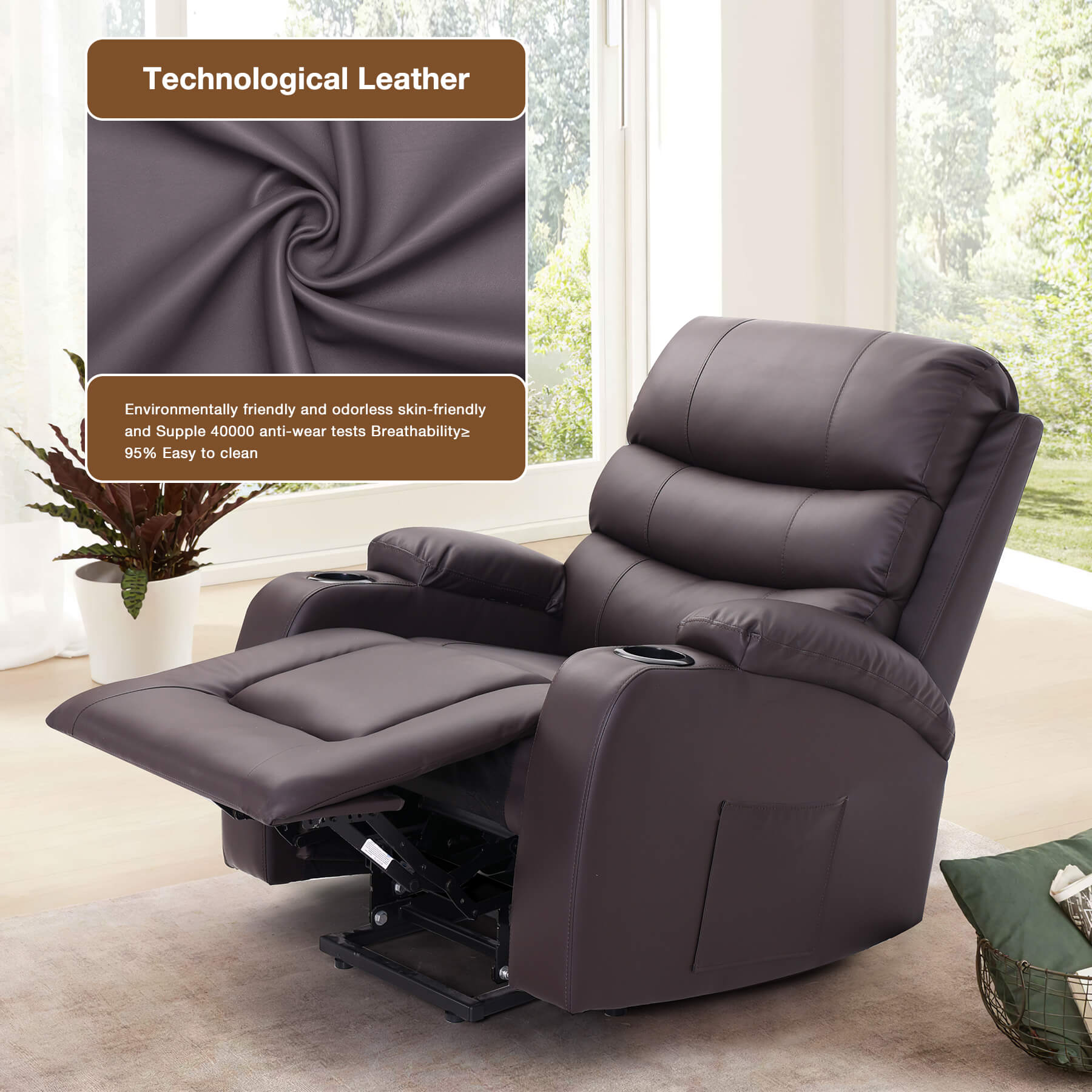Homrest Power Lift Recliner Chair with Massage & Heat, Brown