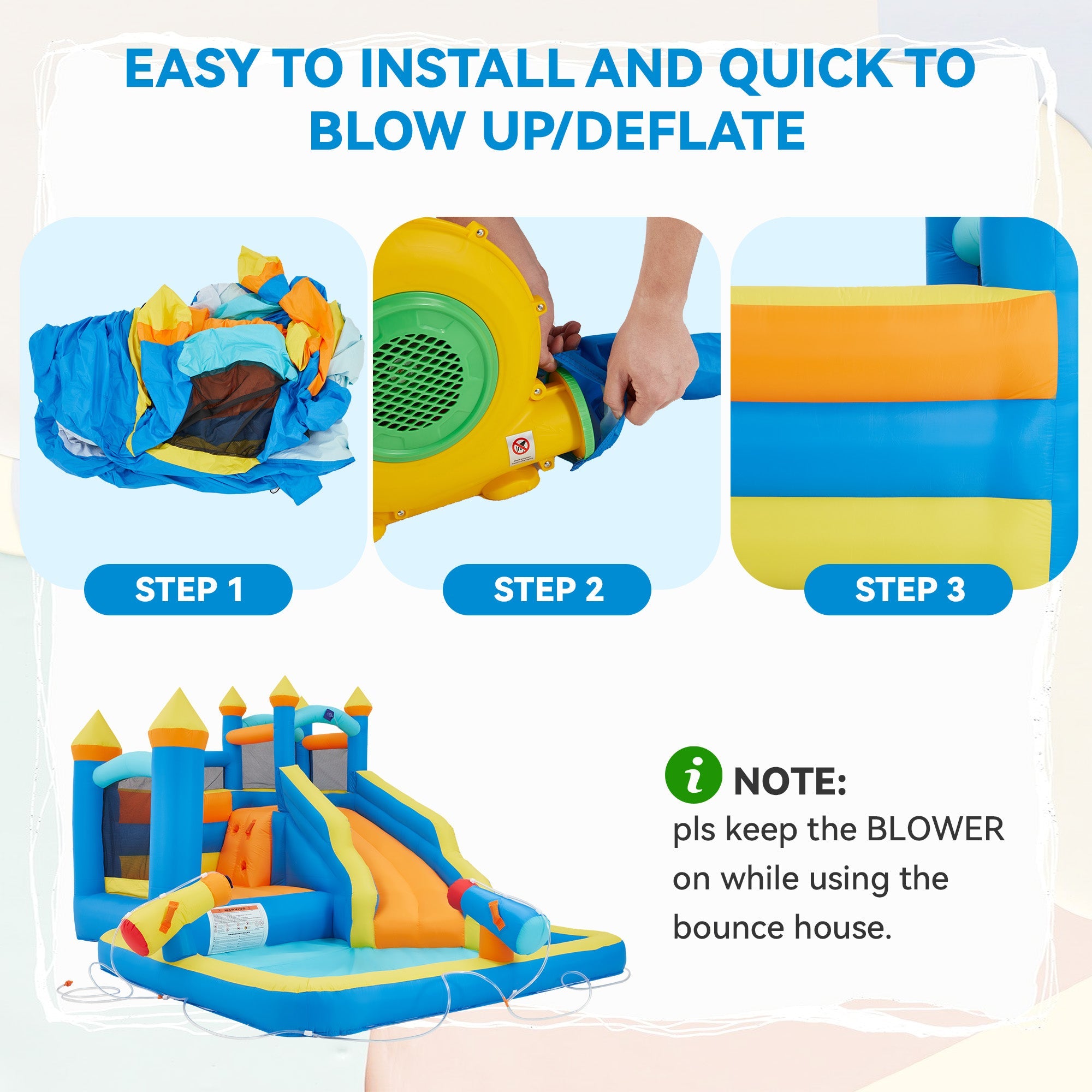 Homrest Bouncy Castle, Inflatable Bounce House with Blower, Jumping Castle with Water Slides for Kids Backyard, High Quality Oxford Cloth Heavy Duty, Idea for Kids 3-6