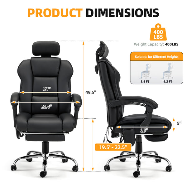 Homrest Office Chair for 400 lb Person, Big and Tall  Office Chair with Lumbar Support - Black