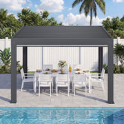 HOMREST 10' x 12' Louvered Pergola with Pull-Down Screens, Aluminum Outdoor Pergola with Retractable Roof for Patios, Decks & Backyards, Black