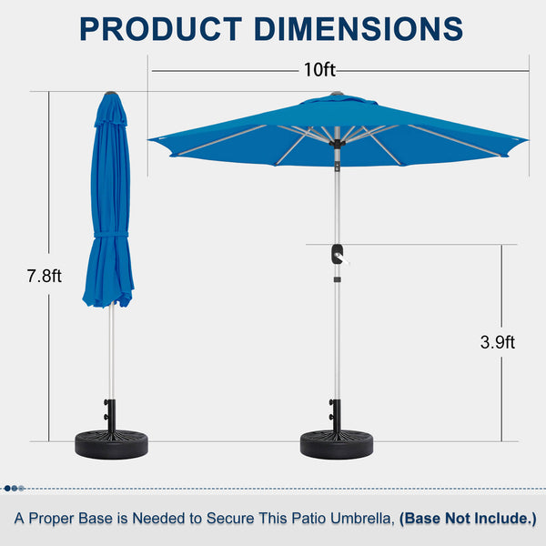 HOMREST 10FT Aluminum Outdoor Patio Umbrella with Push Button Tilt Function, Royal Blue