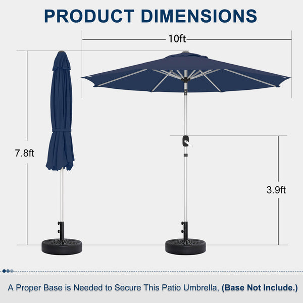 HOMREST 10FT Aluminum Outdoor Patio Umbrella with Push Button Tilt Function, Navy Blue