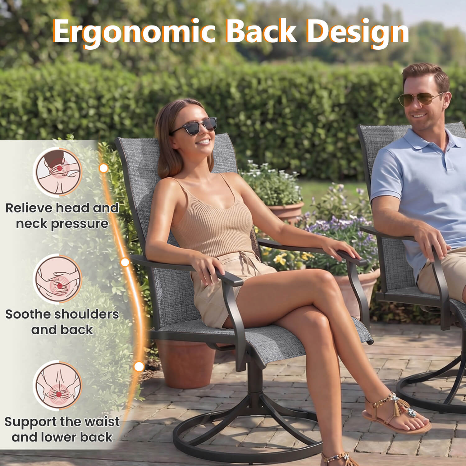 HOMREST Patio Swivel Chairs Set of 4, 360¡ã Swivel, 15¡ã Rocking, Outdoor Dining Chairs with Padded All Weather Quick-Drying Textilene High Back & Metal Frame, Grey