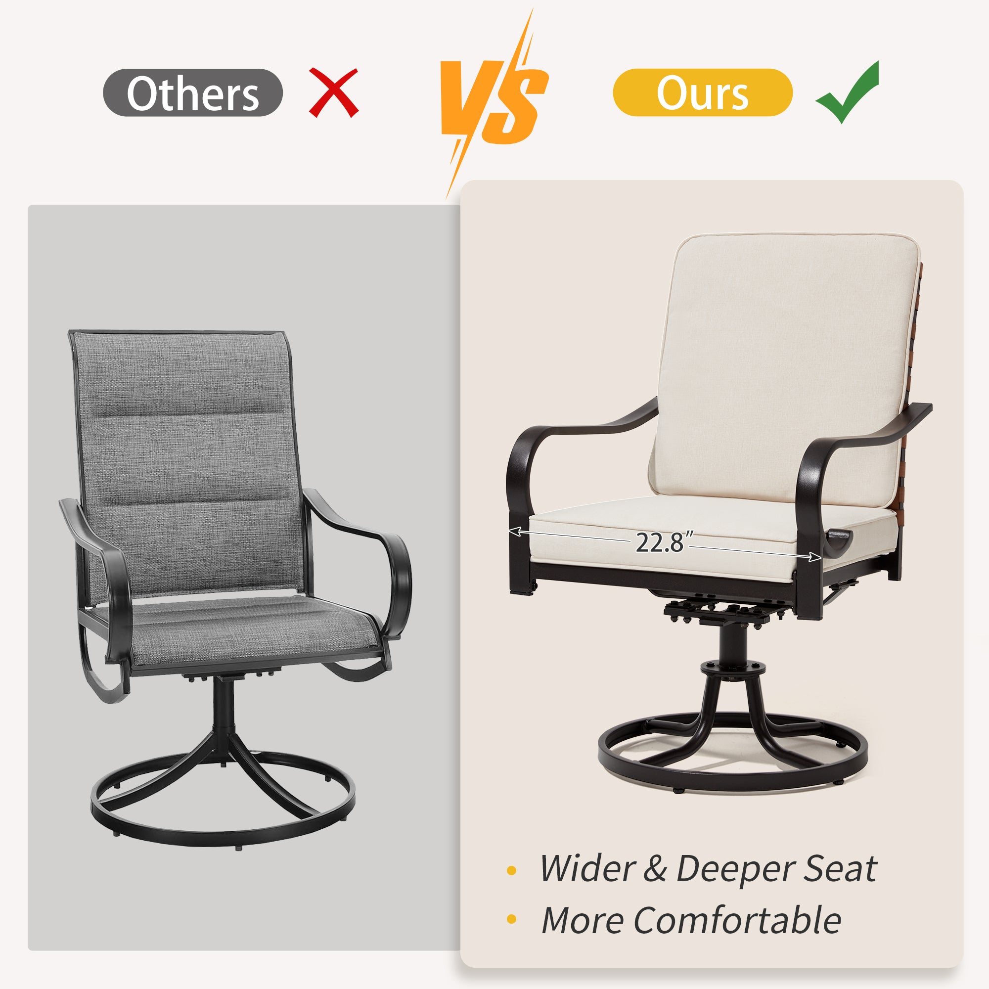 HOMREST Patio Swivel Chairs Set of 2 with Full Rattan Backrest, Beige