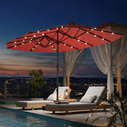 HOMREST 15ft Large Double-Sided Patio Umbrella with Solar LED Lights, Outdoor Crank System, and Base – Perfect for Garden, Deck, Poolside, Red