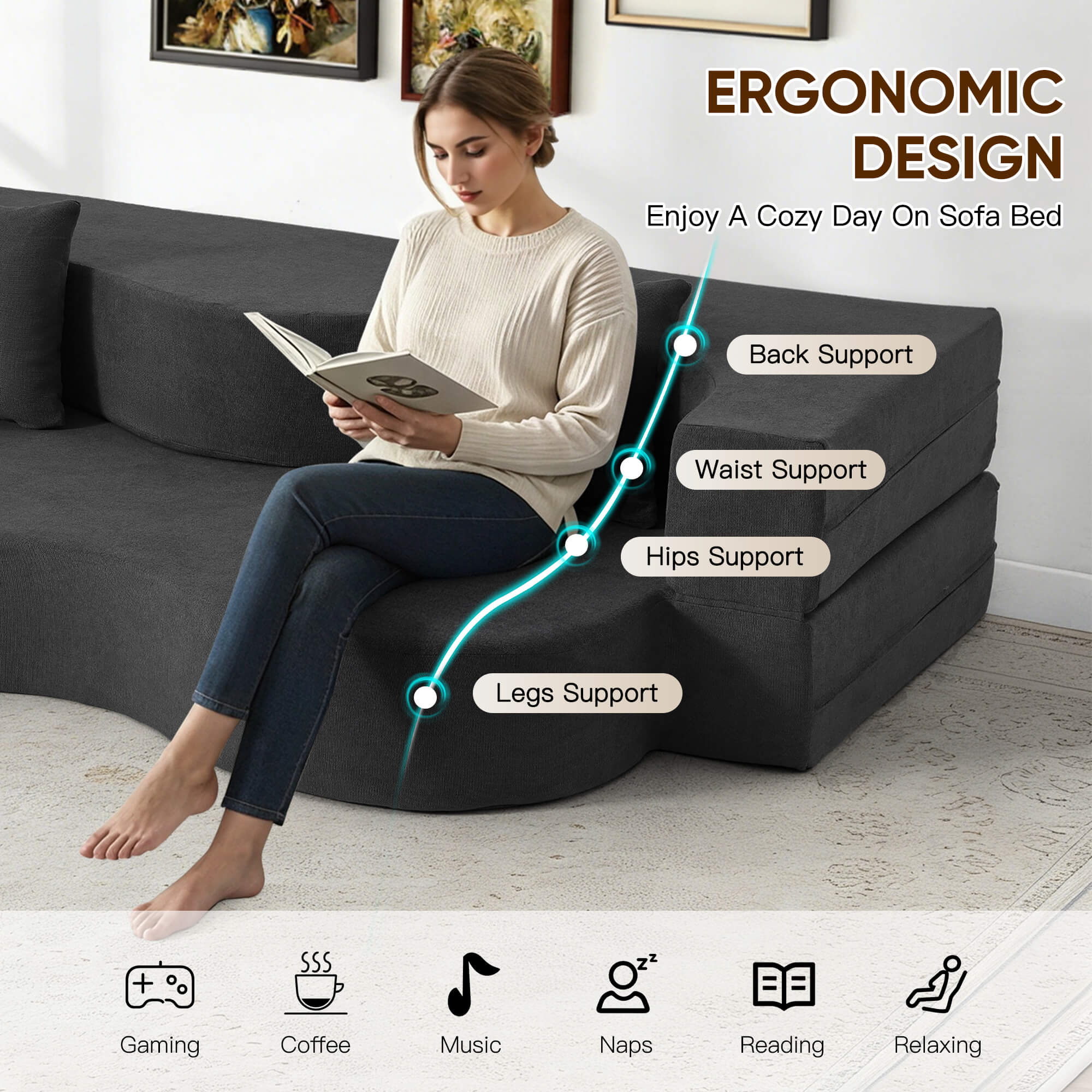 HOMREST Folding Sofa Bed, Floor Sofa Couch, Convertible Sofa Bed With High Density Foam, Foldable Floor Couch Bed