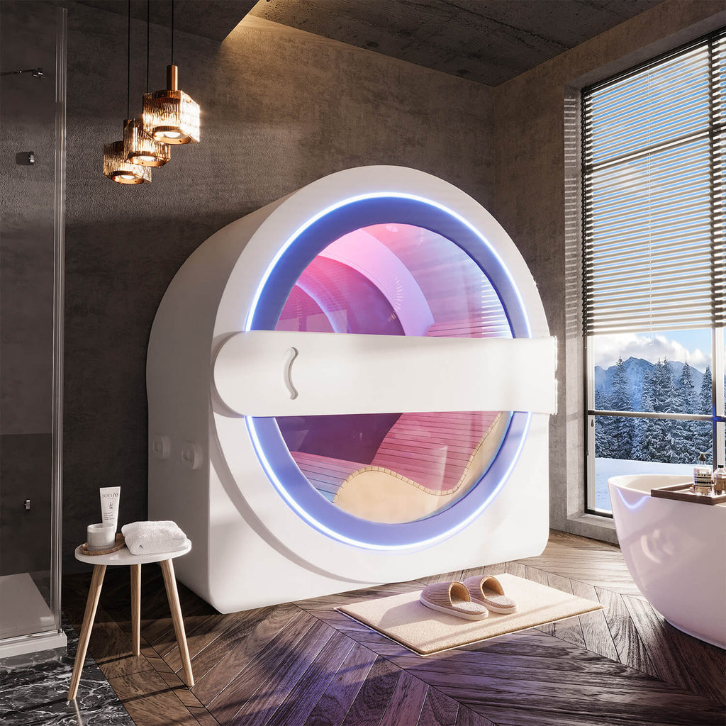HOMREST Space-Capsule Infrared Sauna with Lounger & Dual-Wave Beauty Light|Pre-Order