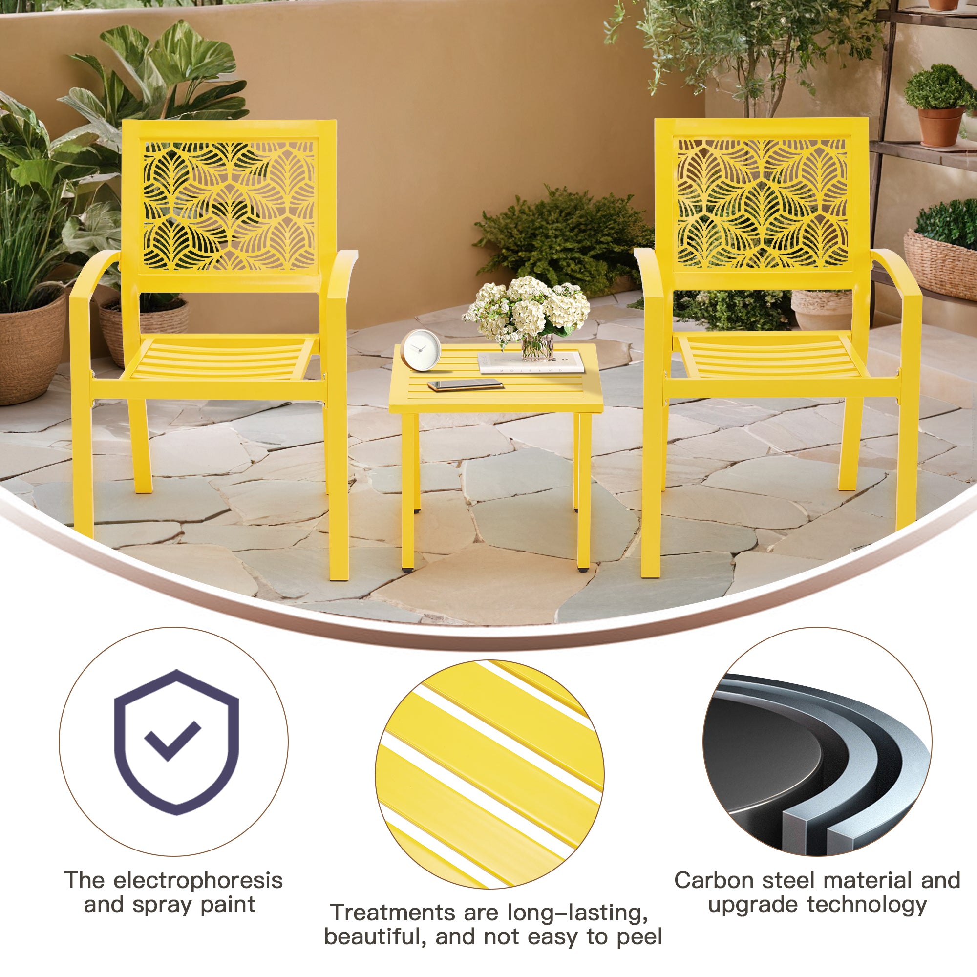 HOMREST 3-Piece Outdoor Bistro Set – Metal Chairs & Table, Yellow