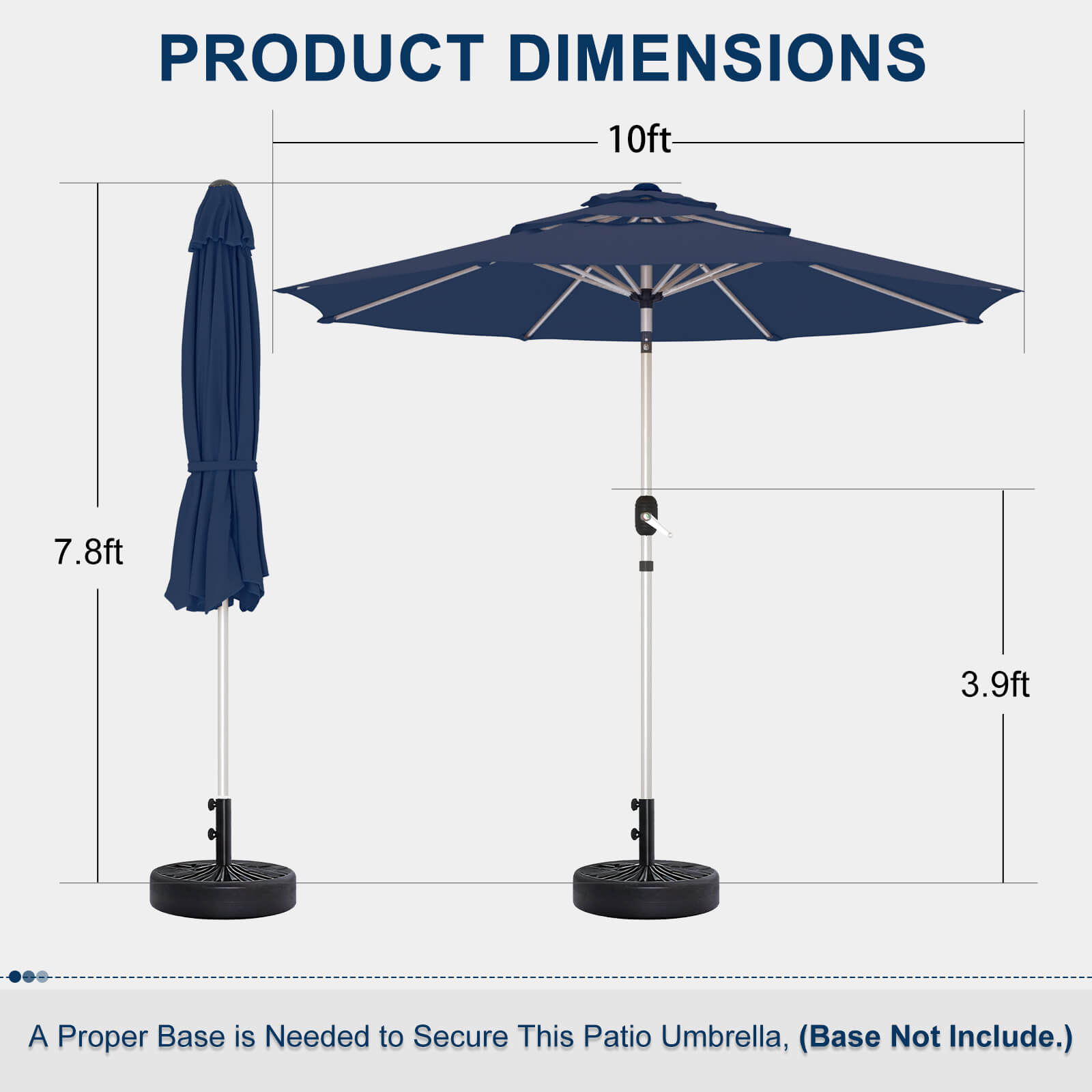HOMREST 10FT 3-Tier Aluminum Outdoor Patio Umbrella with Push Button Tilt Function, Navy Blue