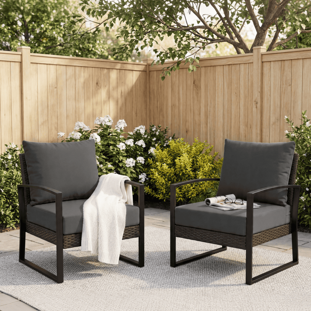HOMREST Patio Furniture Cushions Set of 2 with Handle and Ties, Waterproof Fade-Resistant Outdoor Couch Cushions, Chair Pads for Dining Chairs, Gray