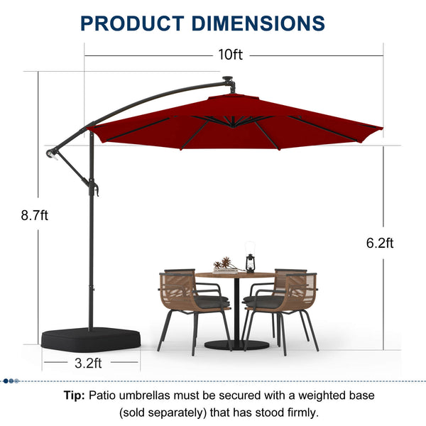 Homrest 10ft Patio Umbrella with Base, Outdoor Offset Cantilever Umbrella, Infinite Tilt, Burgundy
