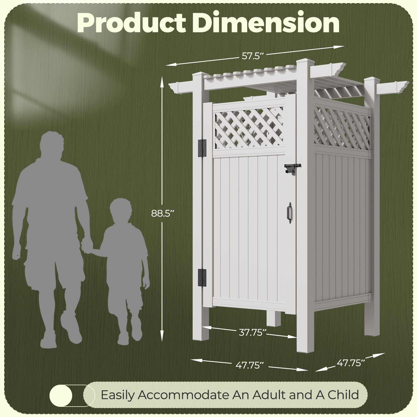 HOMREST 88.5"H x 57.5"W x 47.75"L White PVC Outdoor Shower Enclosure with Door, Weatherproof Privacy Stall for Pool & Beach, Durable Vinyl Construction（Grid-panel with roof）