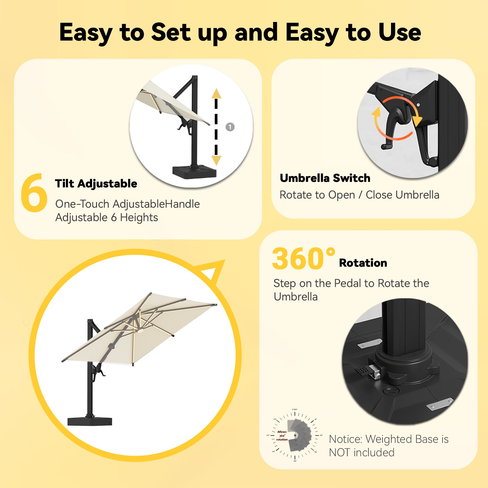 HOMREST 10 X 10 Outdoor Weather-resistant Umbrella with LED Lighting(Base Excluded)  - Yellow