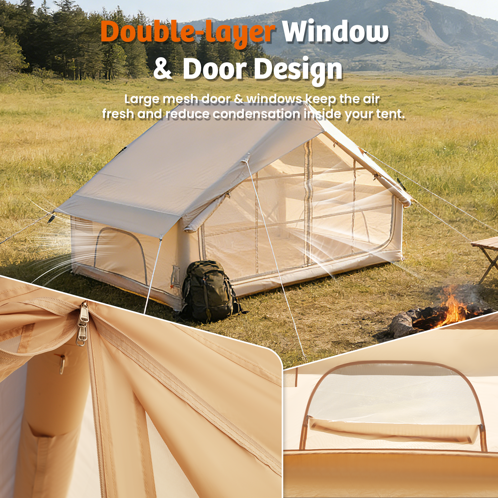 HOMREST Inflatable Tents for Camping with Skylight, Blow Up Tent with Large Mesh Doors & Hand Pump, 1 Minute Quick Setup Air Tent, Waterproof Oxford