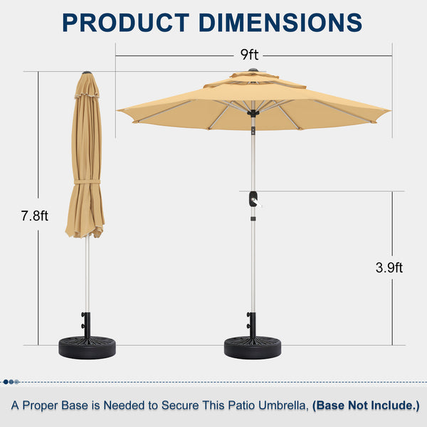Homrest 9FT 3-Tier Aluminum Patio Umbrella, Fade-Resistant with Push Tilt, 8 Sturdy Aluminum Ribs,Beige