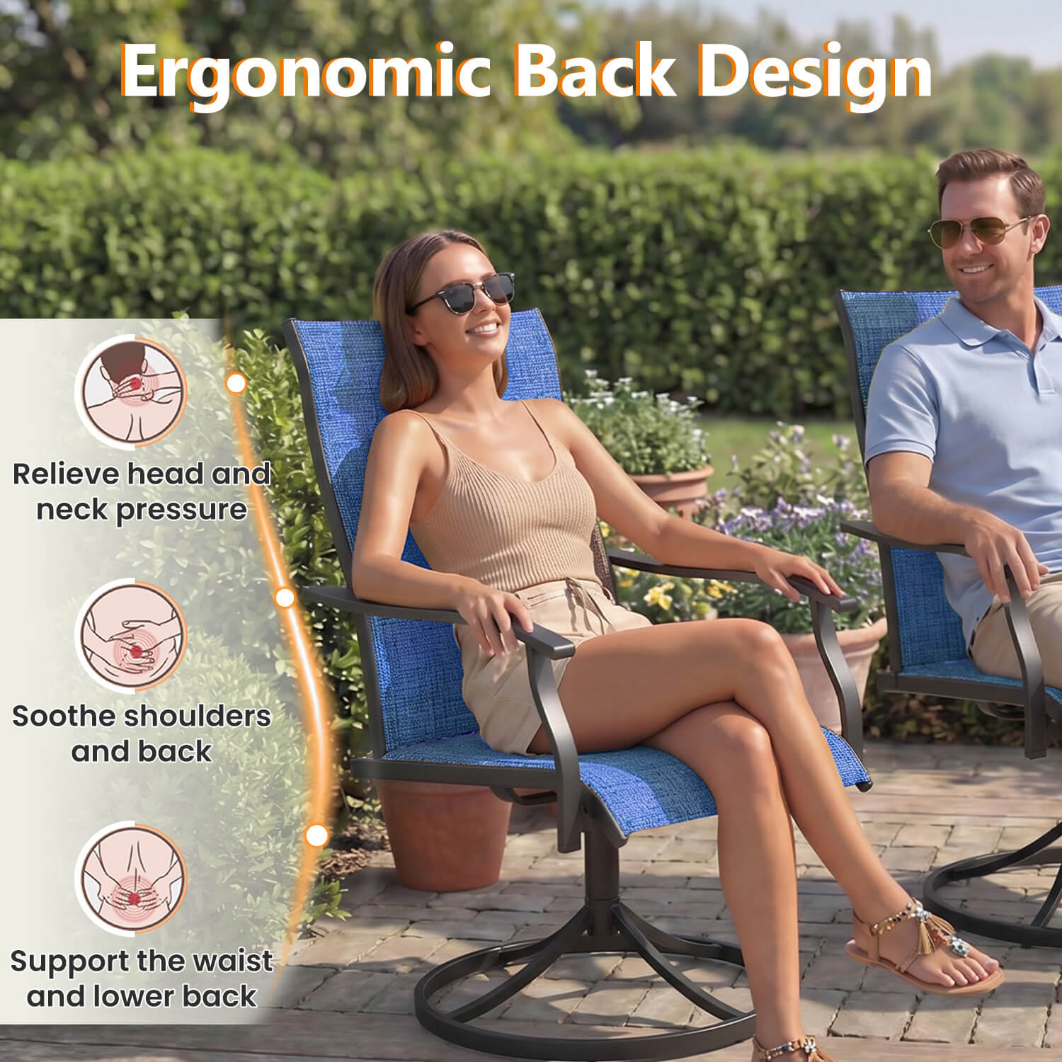 HOMREST Patio Swivel Chairs Set of 4, 360¡ã Swivel, 15¡ã Rocking, Outdoor Dining Chairs with Padded All Weather Quick-Drying Textilene High Back & Metal Frame, Blue