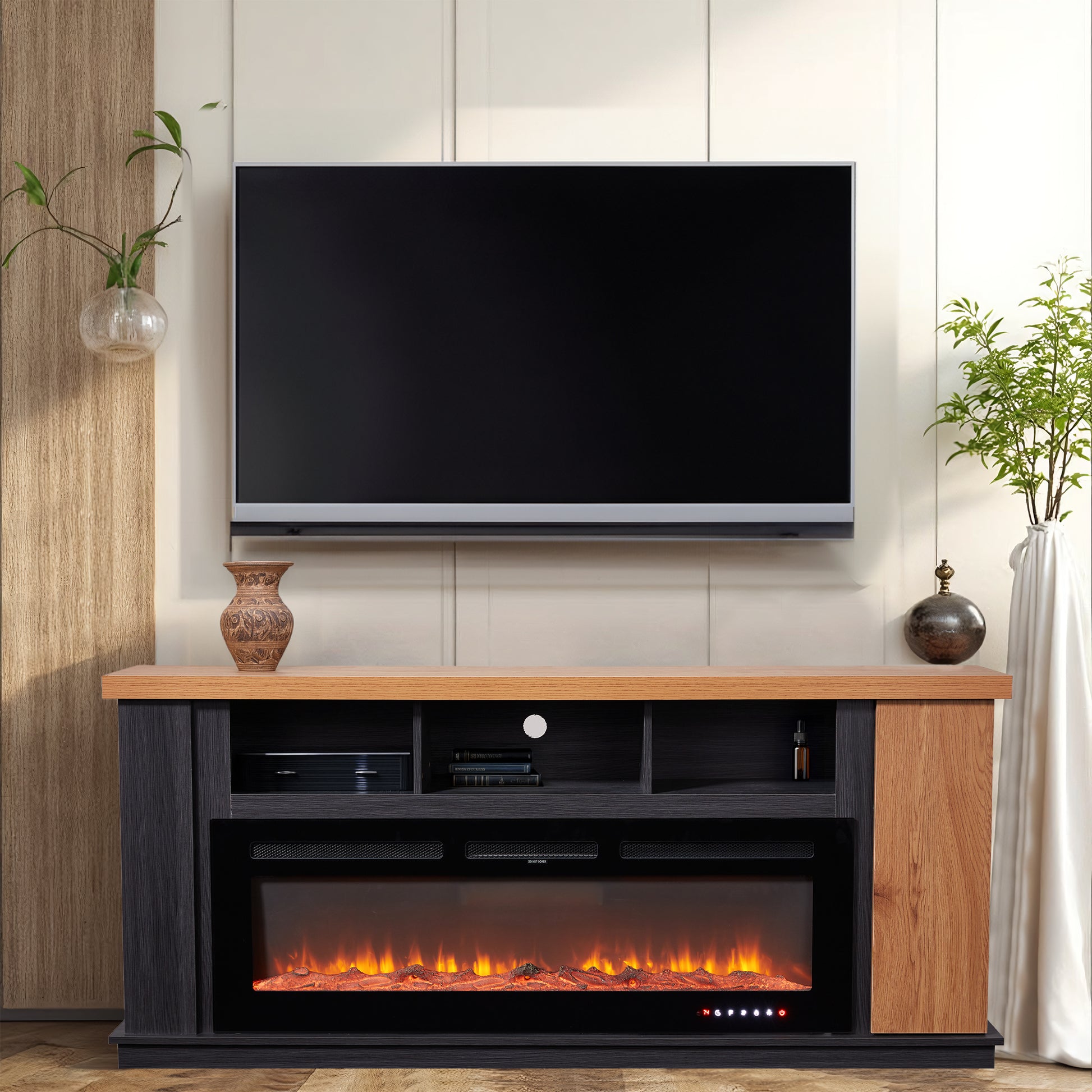 black-fireplace-tv-stand​