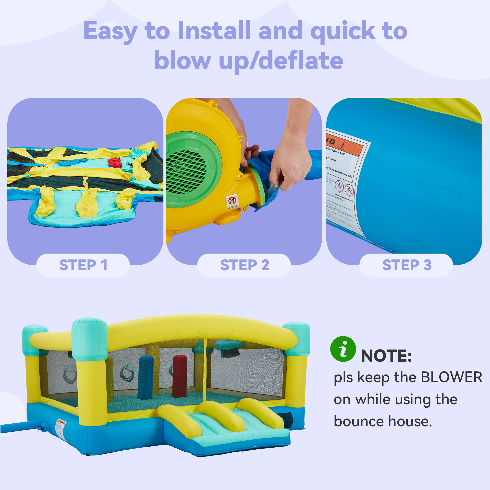 Homrest Inflatable Trampoline Bounce House , Jumping Castle with Blower and Basketball Hoop ball pit for Kids 3-6 Outdoor, Jump House Punching Bag for Kids, Heavy Duty 840D Oxford Cloth
