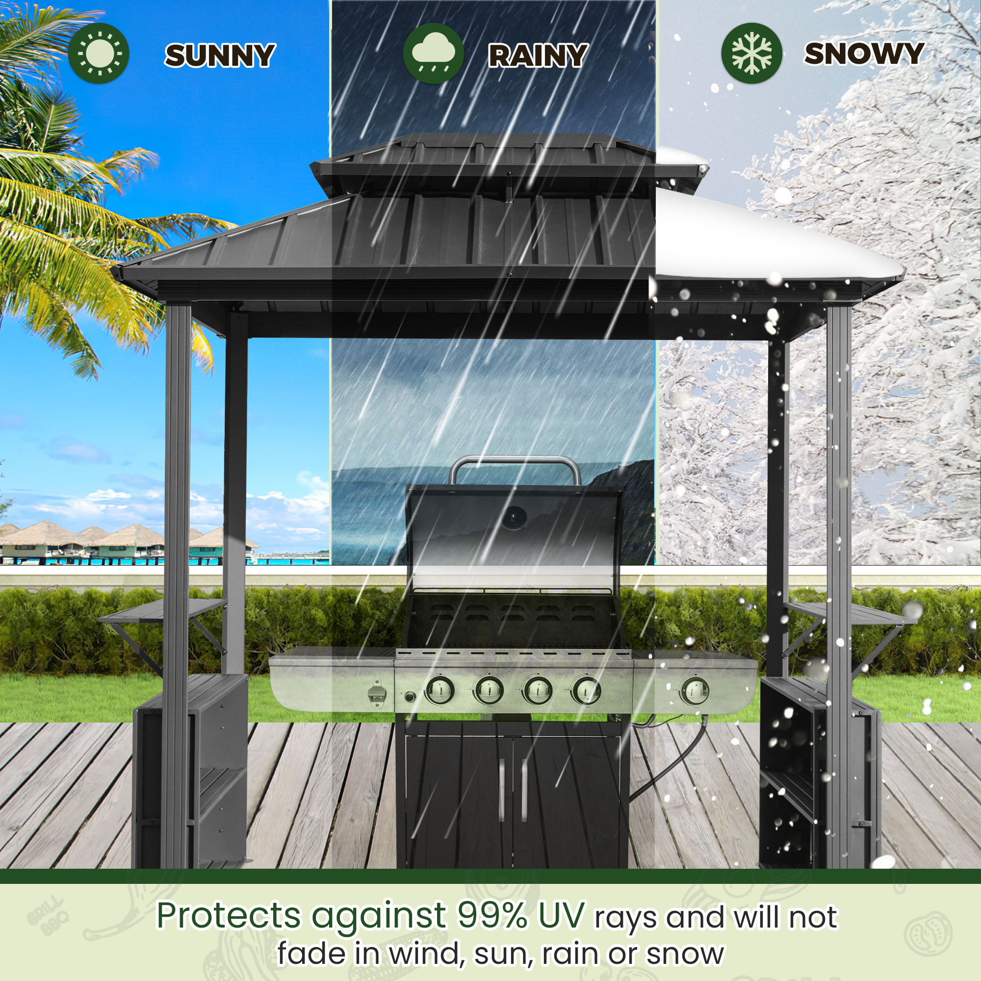 HOMREST 8x6 FT Outdoor Grill Gazebo with Double Steel Roof