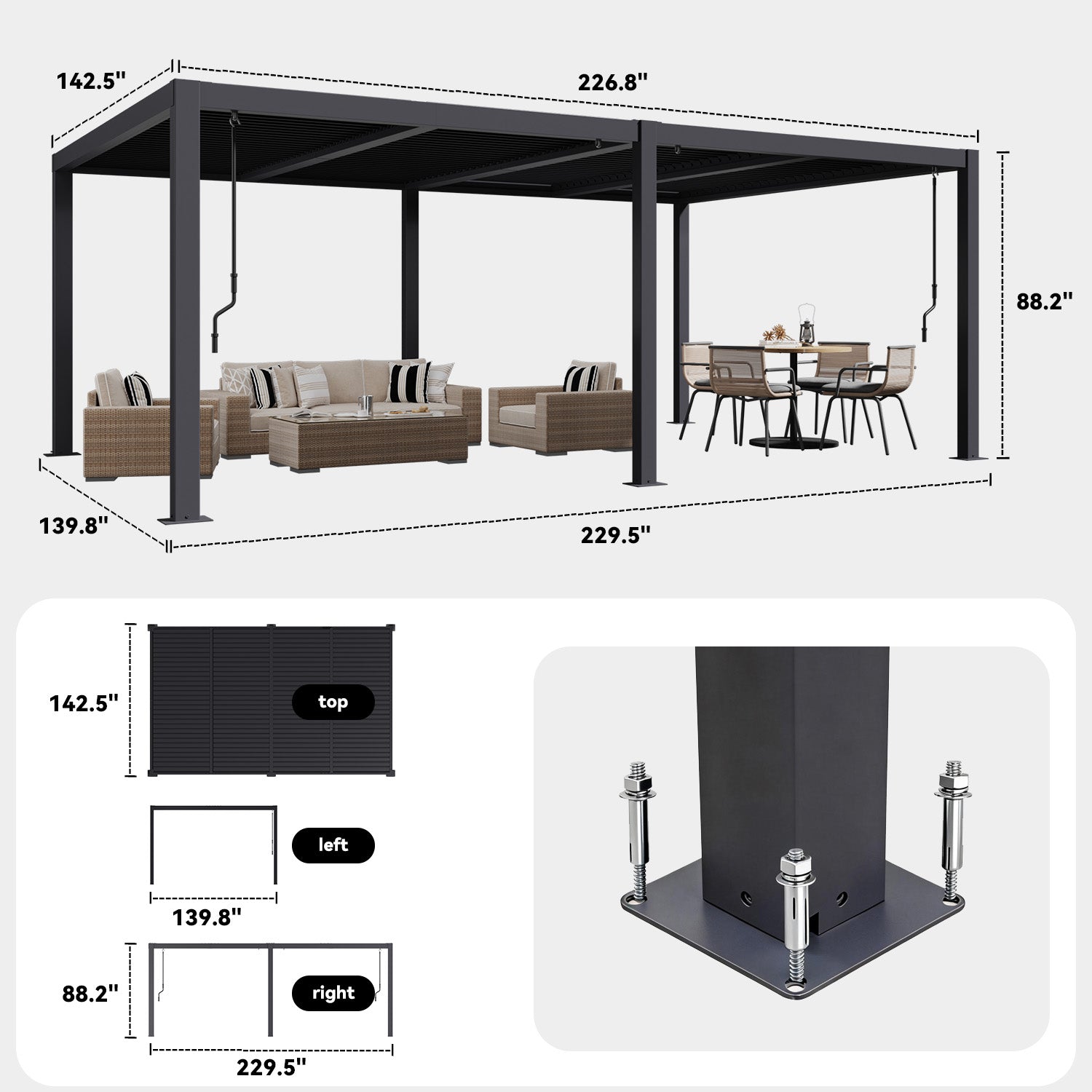 HOMREST Pergola Louvered 12x20, Aluminum Hardtop Pergola with Adjustable Roof for Sun & Rain Shade, Outdoor Gazebo with Integrated Drainage System, Modern Rustproof Patio Canopy Carport