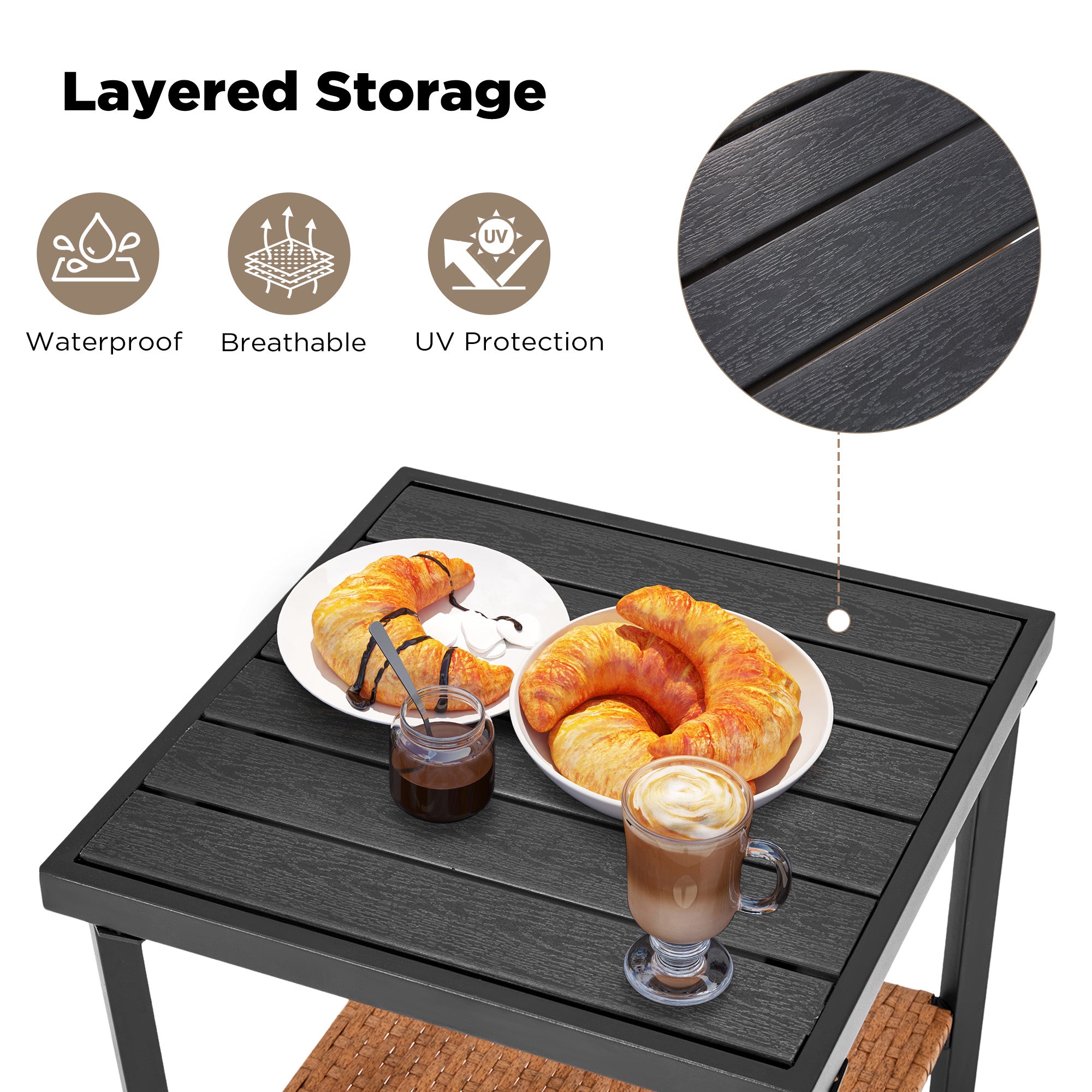 HOMREST 3-Piece Patio Swivel Rocker Set with Rattan Coffee Table, Gray