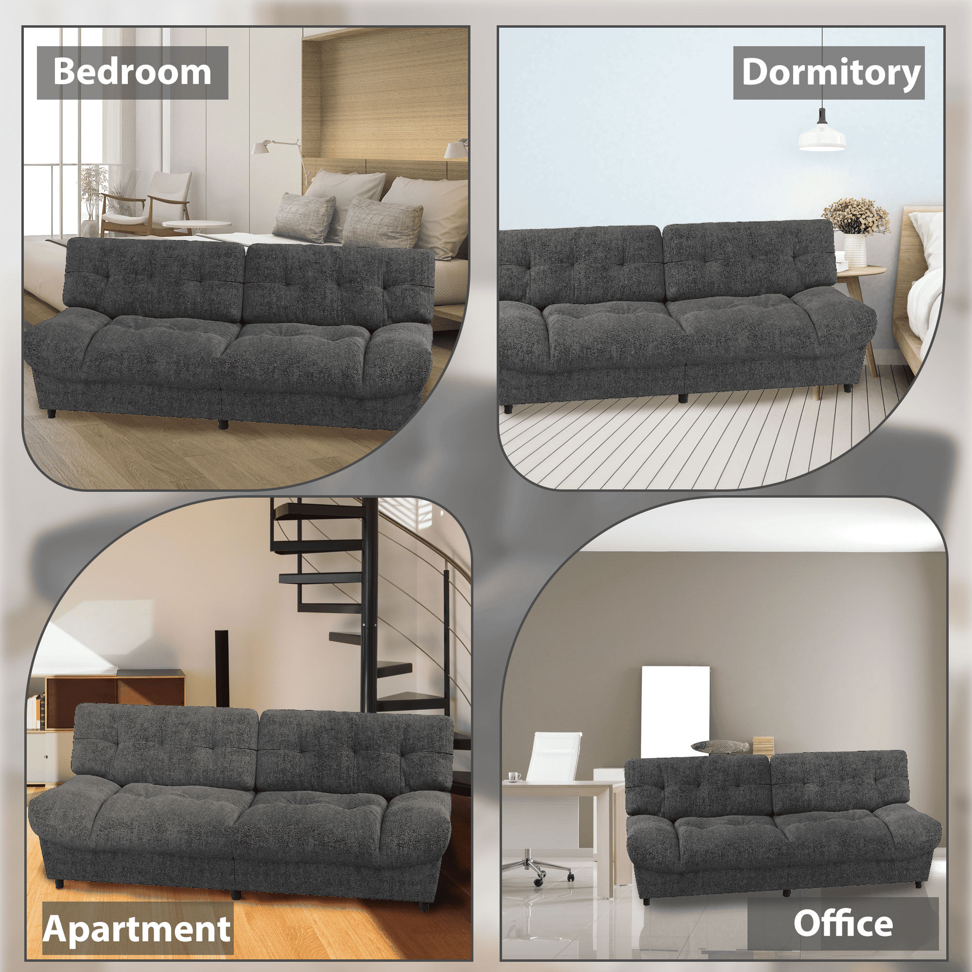 HOMREST 80 Inch Chenille Cloud Sofa Loveseat, Deep Seat Couch with Pillow Armrests, Dark Grey