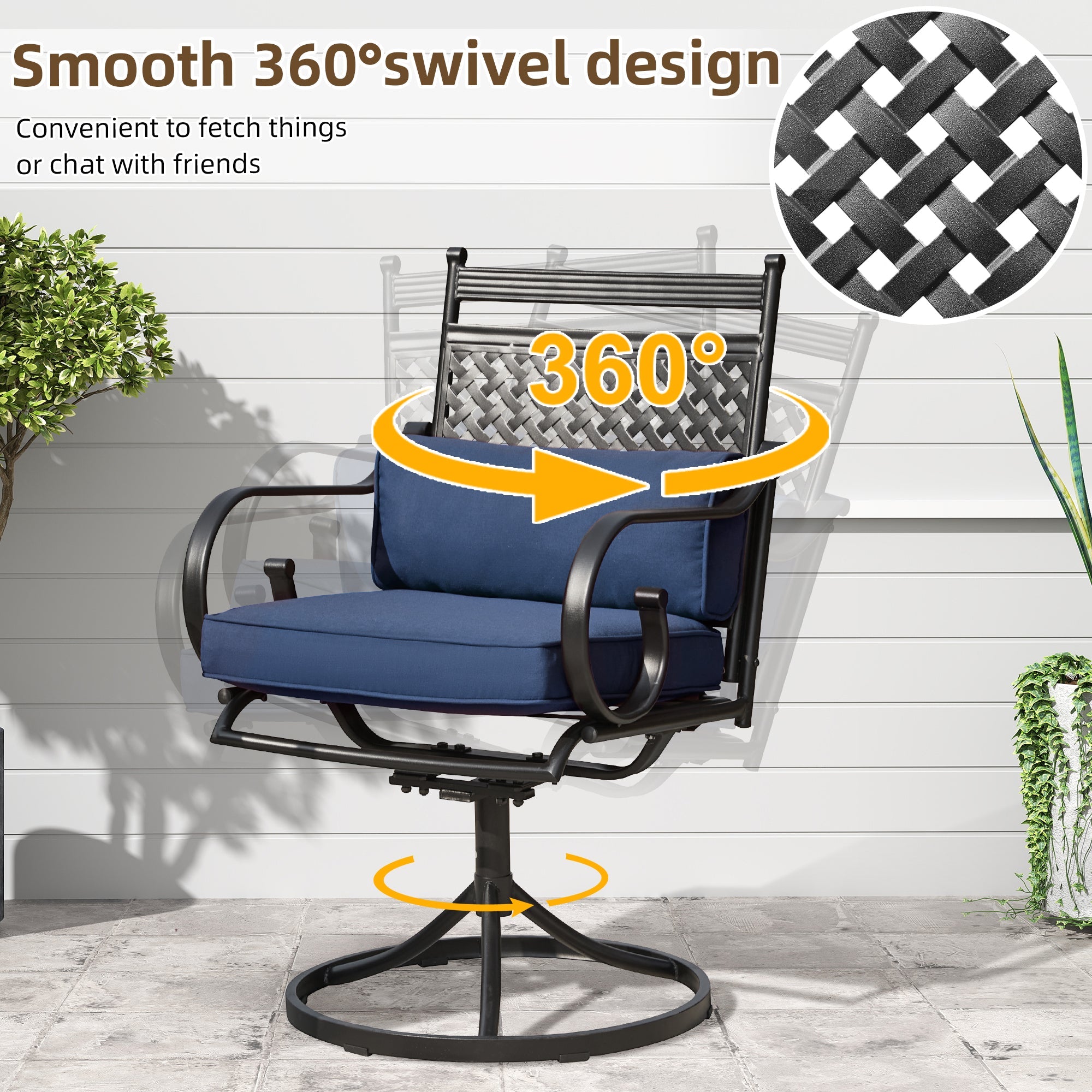 HOMREST Patio Swivel Chair Set of 2, Outdoor Dining Chairs with Cushions for Porch, Deck, and Garden, Blue