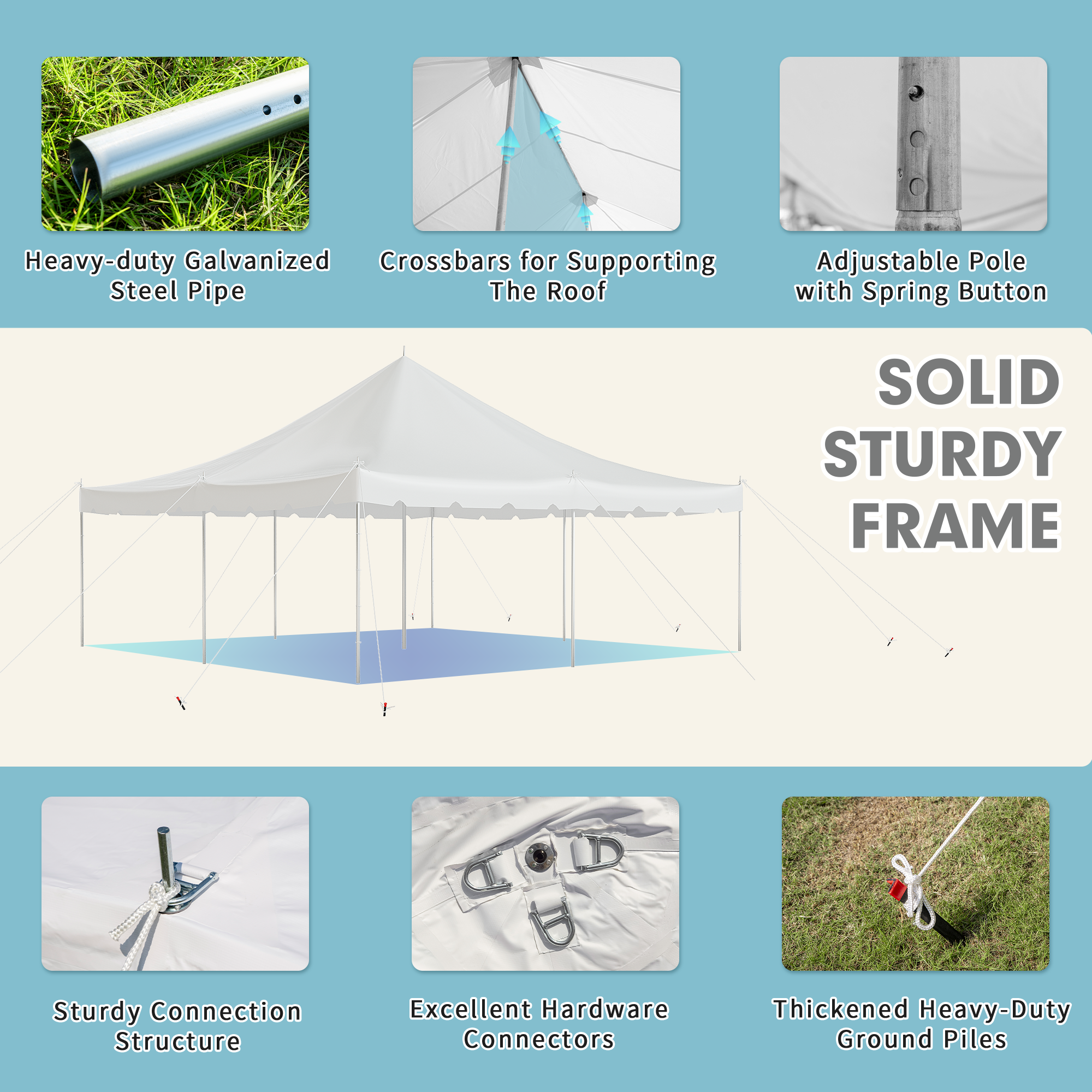 HOMREST 20x20ft Pole Party Tent Weekend Canopy Heavy Duty With Sidewalls 2 Doors Carry Bags PVC Fire Retardant Outdoor Canopies For 120 People Large Tents For Parties Events Weddings White