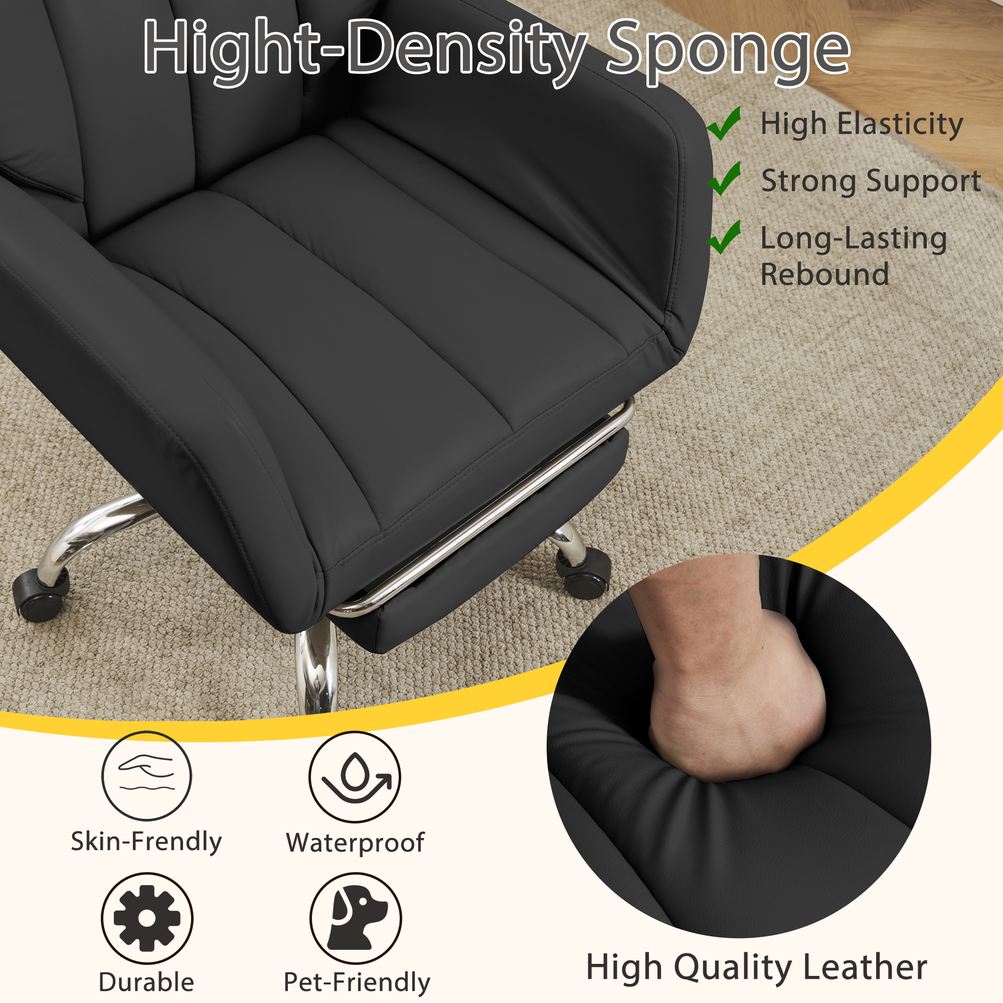 HOMREST Ergonomic Cross Legged Office Chair with Footrest,Big and Tall Leather Executive Chair with Reversible Armrest,Lumbar Pillow and Wheels,155° Reclining Computer Wide Desk Chair for Home,Office (Black)