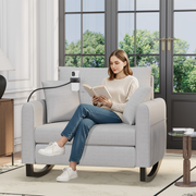 HOMREST Upholstered Oversize Rocking Chair with Adjustable Phone Handle, Nursery Rocking Chair with High Back and Side Pocket USB Port, Double Wide Rocker for Living Room, Bedroom, Nursery, Gray